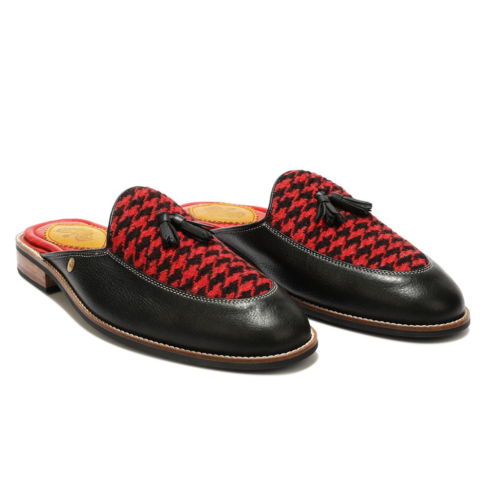 Banjaaran India Red Houndstoth_ Mules_ for Men (discontinued)