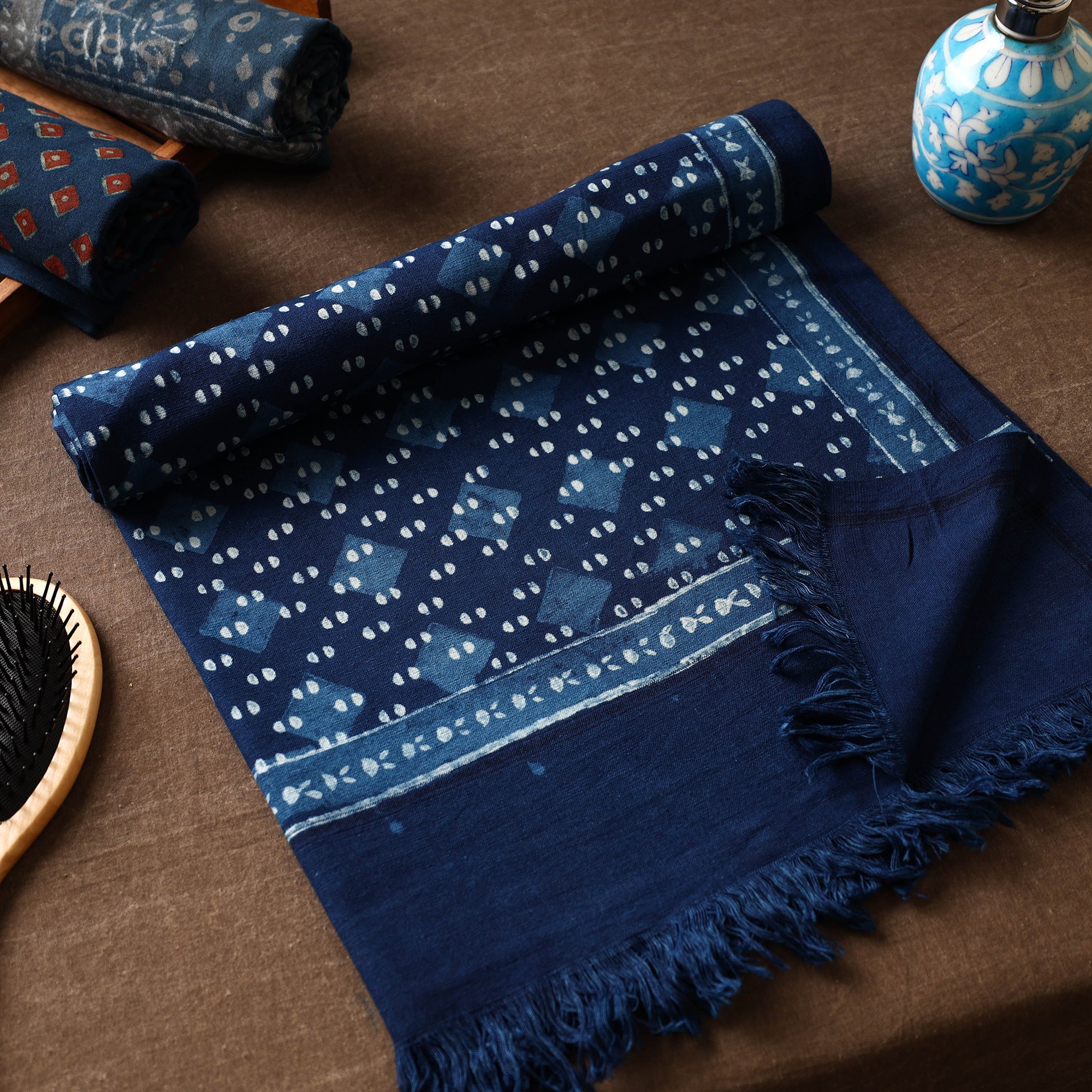 ITOKRI CRAFTS INITIATIVE Blue - Akola Block Printed Pure Handloom Cotton Towel