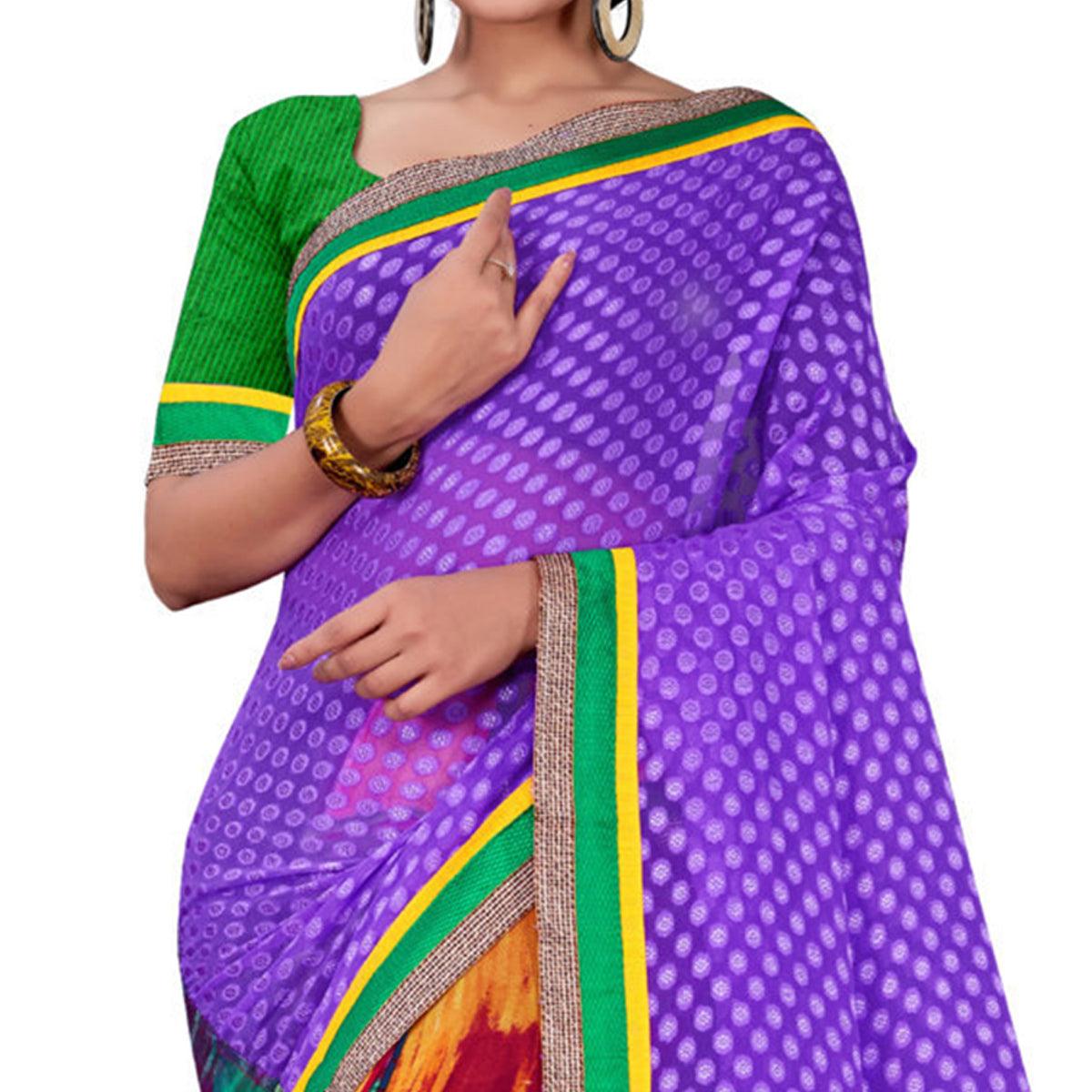 Peachmode Flamboyant Blue-Multi Colored Party Wear Floral Printed Georgette half-half Saree - view 2