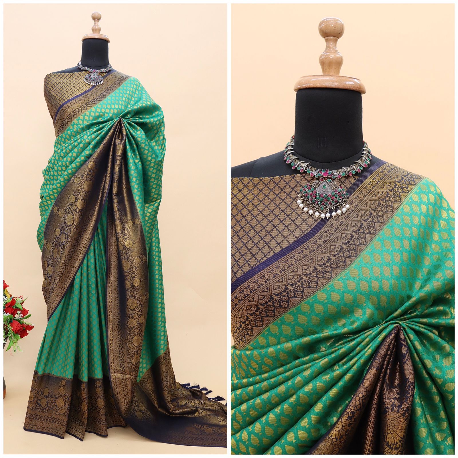 ClothsVilla Sky Blue Kuber Soft Silk Saree with Exquisite Golden Jari Work & Matching Blouse