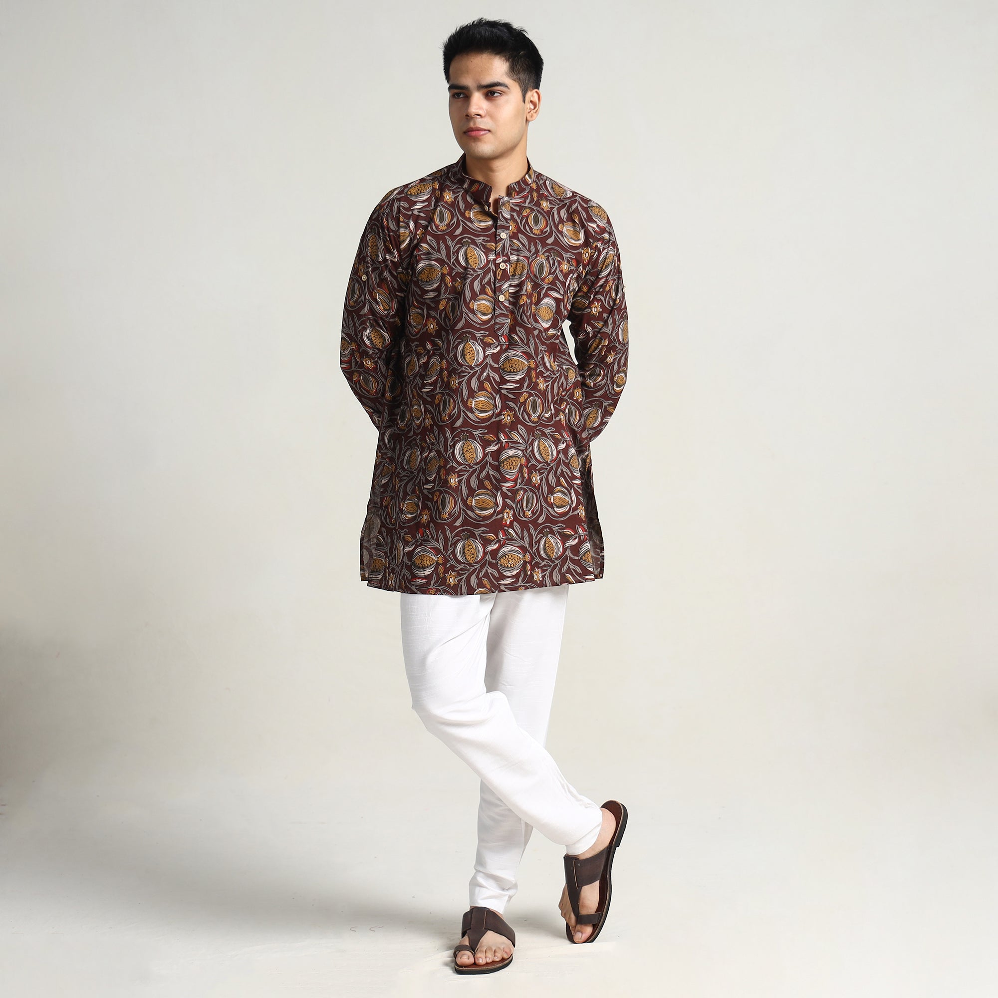ITOKRI CASUALS Brown - Bagru Block Printed Cotton Men Short Kurta 07