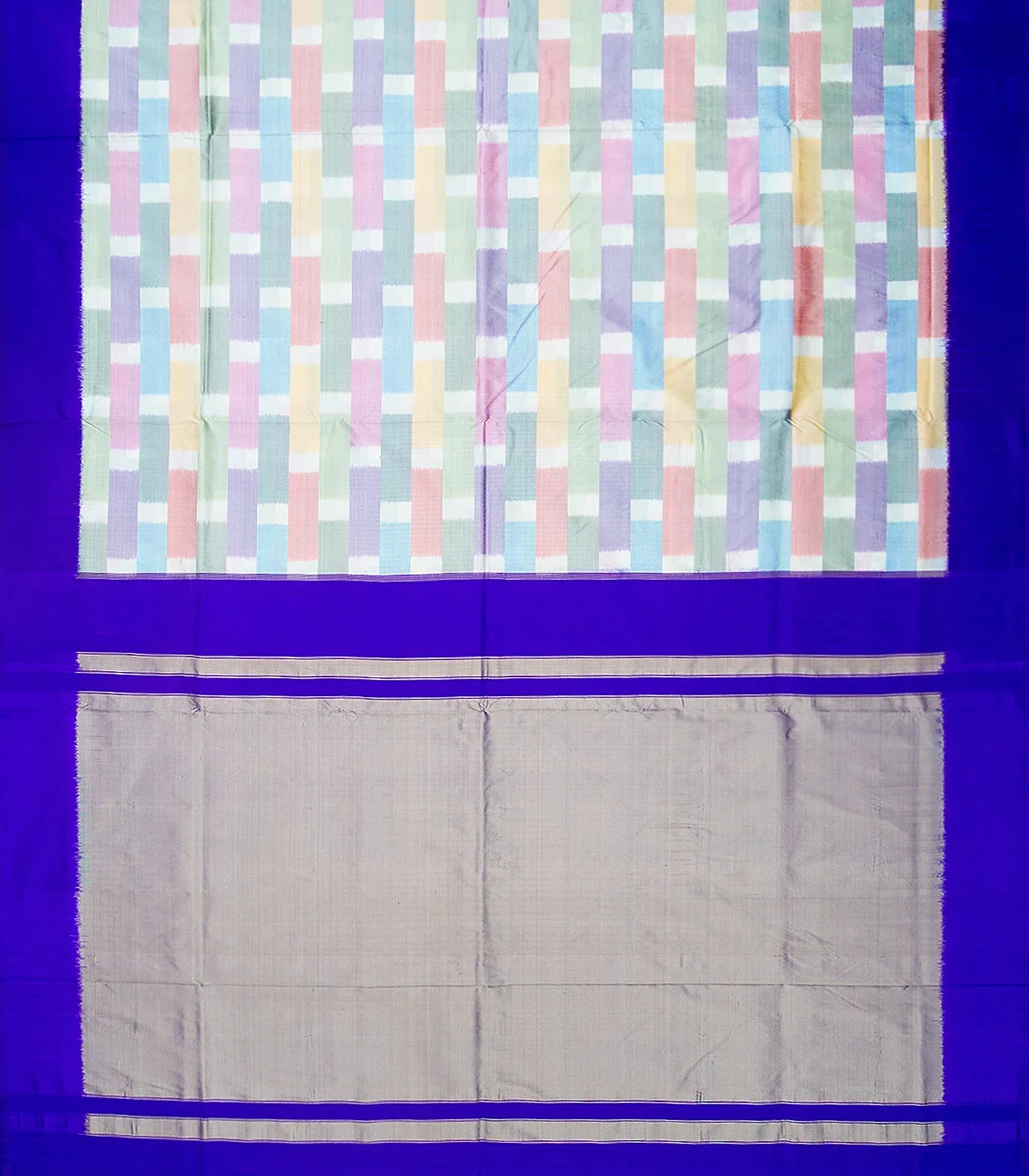 RmKV Multi Colour Handloom Pochampally Ikat Saree With Blue Border-Multi colour - view 2
