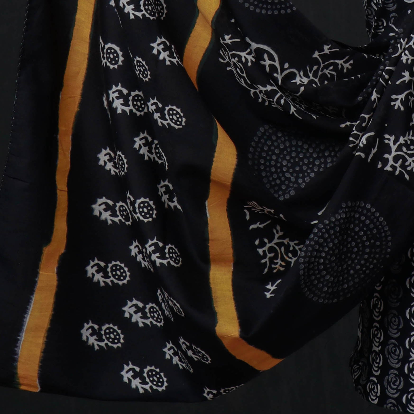 ARTISAN HAND BLOCK PRINTS Black - 3pc Hand Block Printed Cotton Suit Material Set - view 4