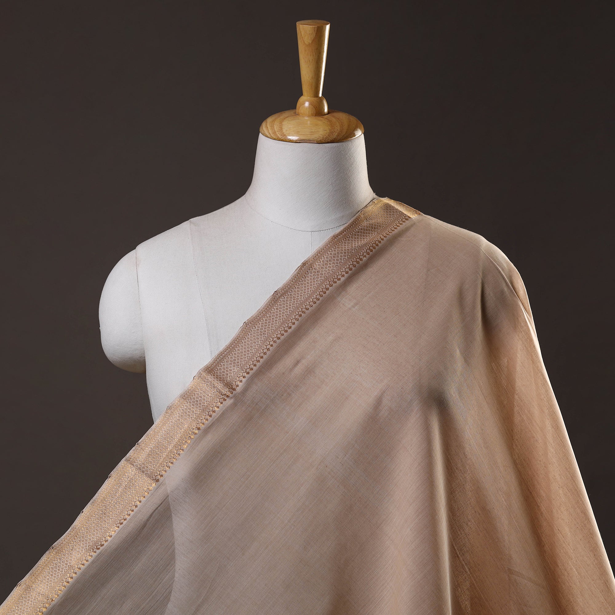 SOUTH KARGHA Beige - Mangalagiri Handloom Cotton Zari Border Fabric 09