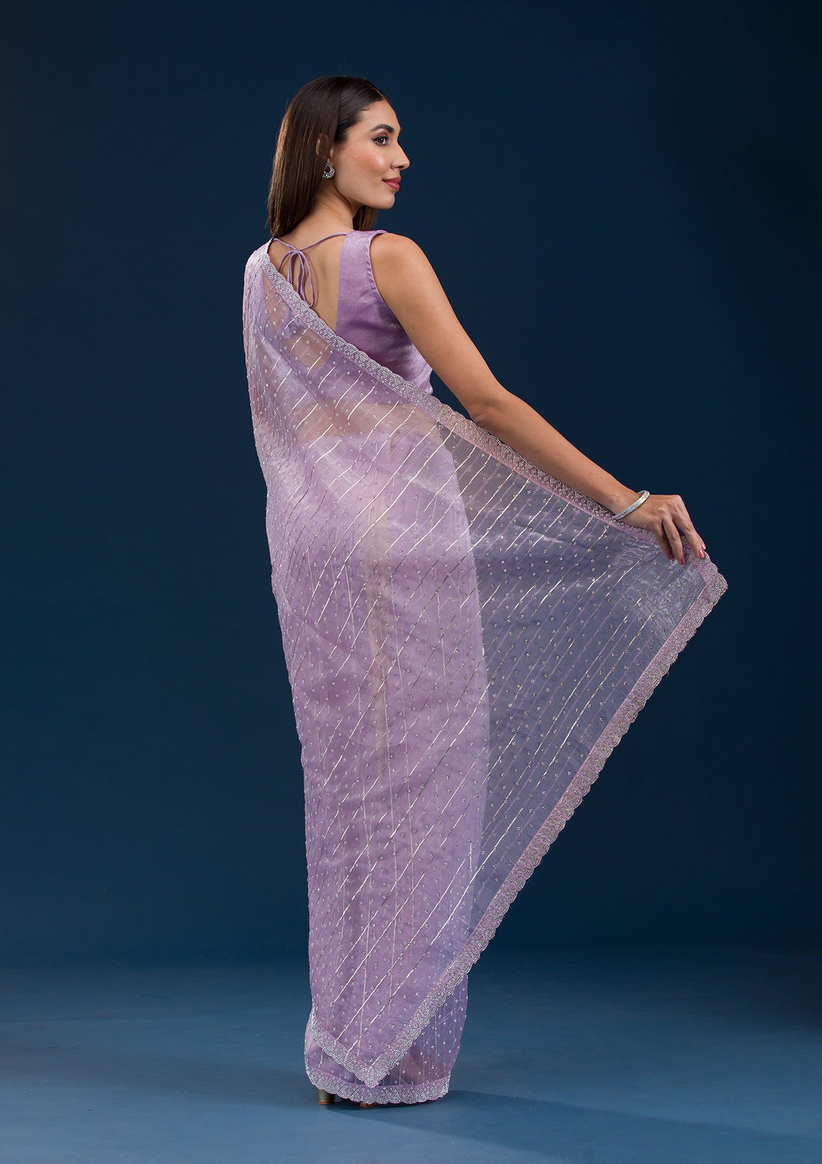 Koskii Lavender Stonework Tissue Saree – Women's - view 2