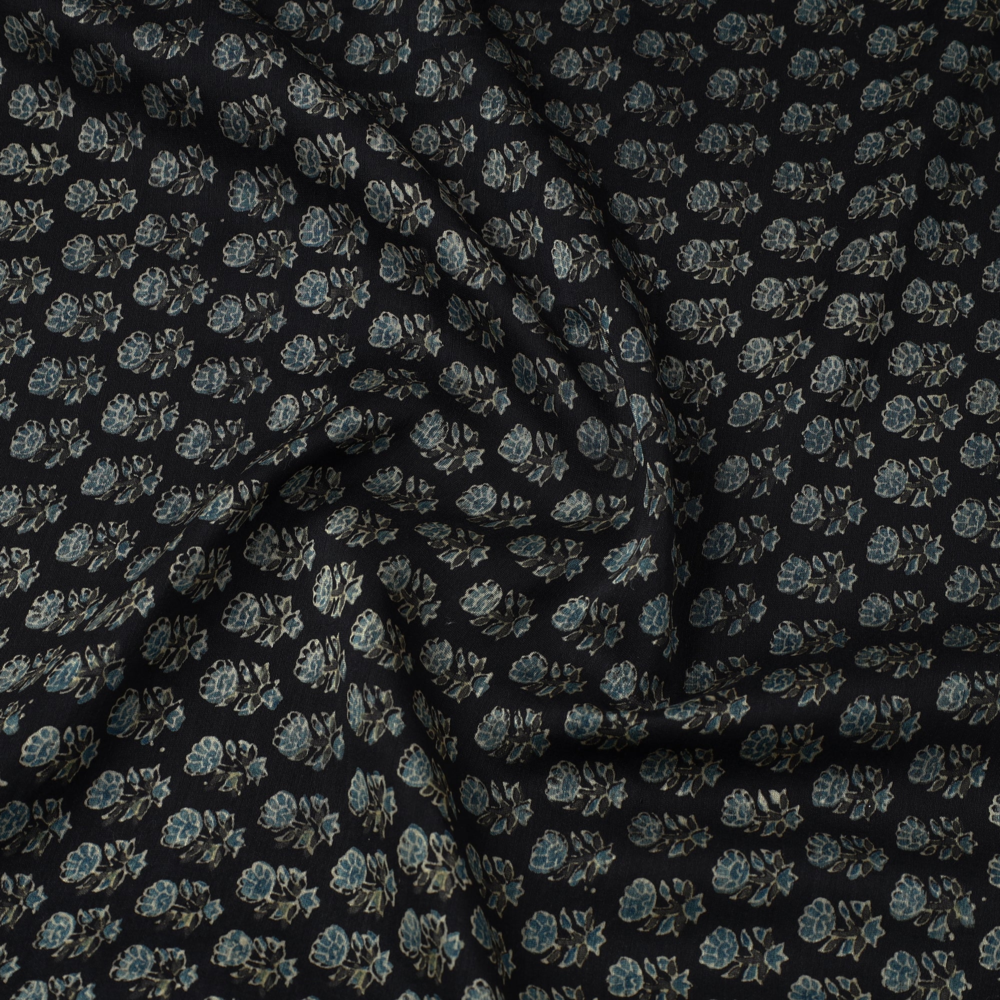 AJRAKH BY SUFIYAN ISMAIL KHATRI Black - Ajrakh Block Printed Natural Dyed Chanderi Silk Fabric 10 - view 3