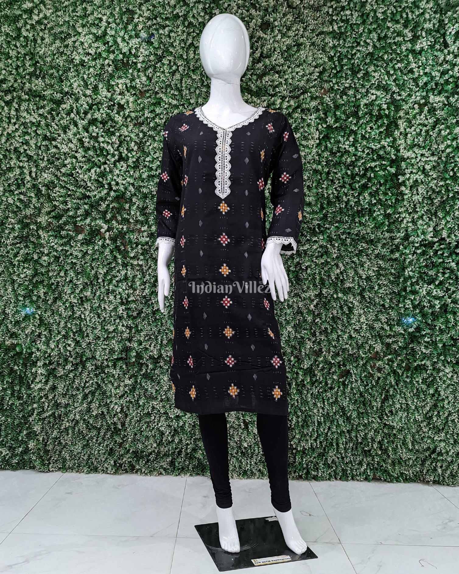 IndianVillèz Black padsapali Odisha Ikat Designer Cotton Kurti for Women