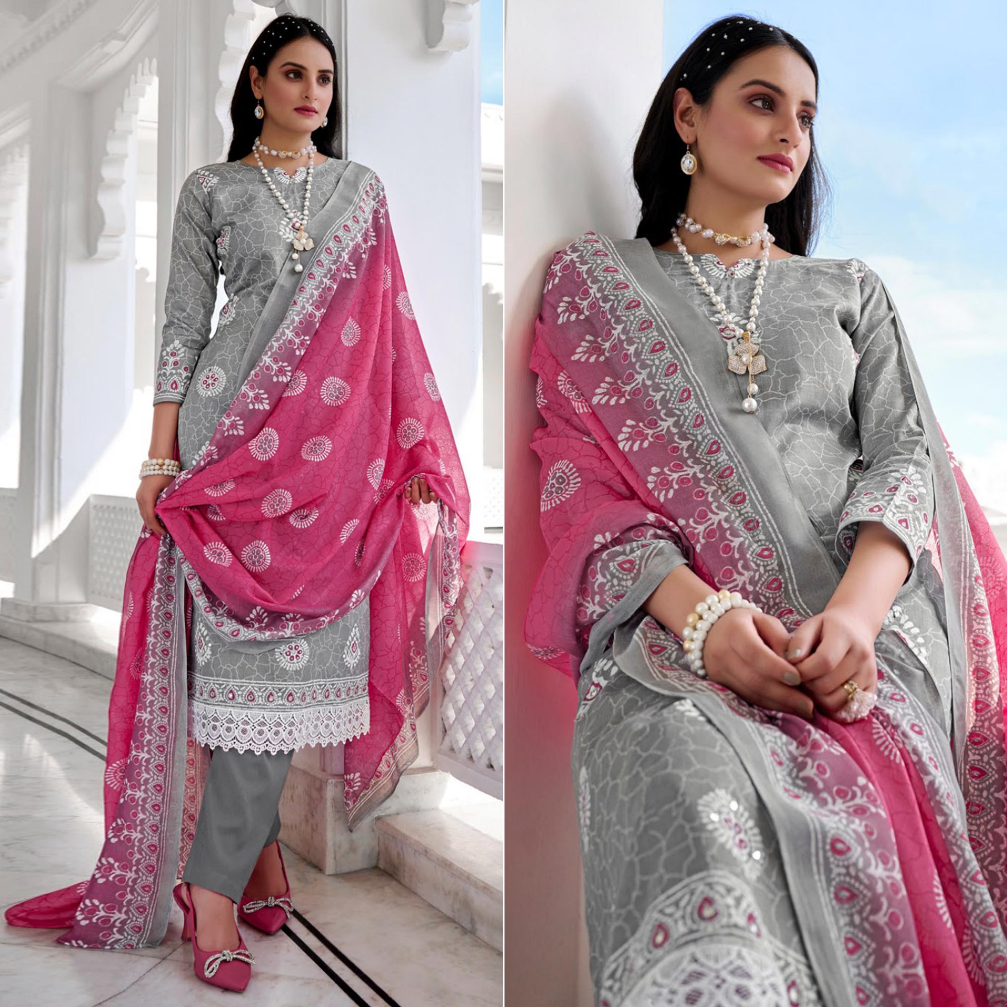 Grey decor – BlackTree grey-digital-printed-with-mirror-work-pure-cotton-suit