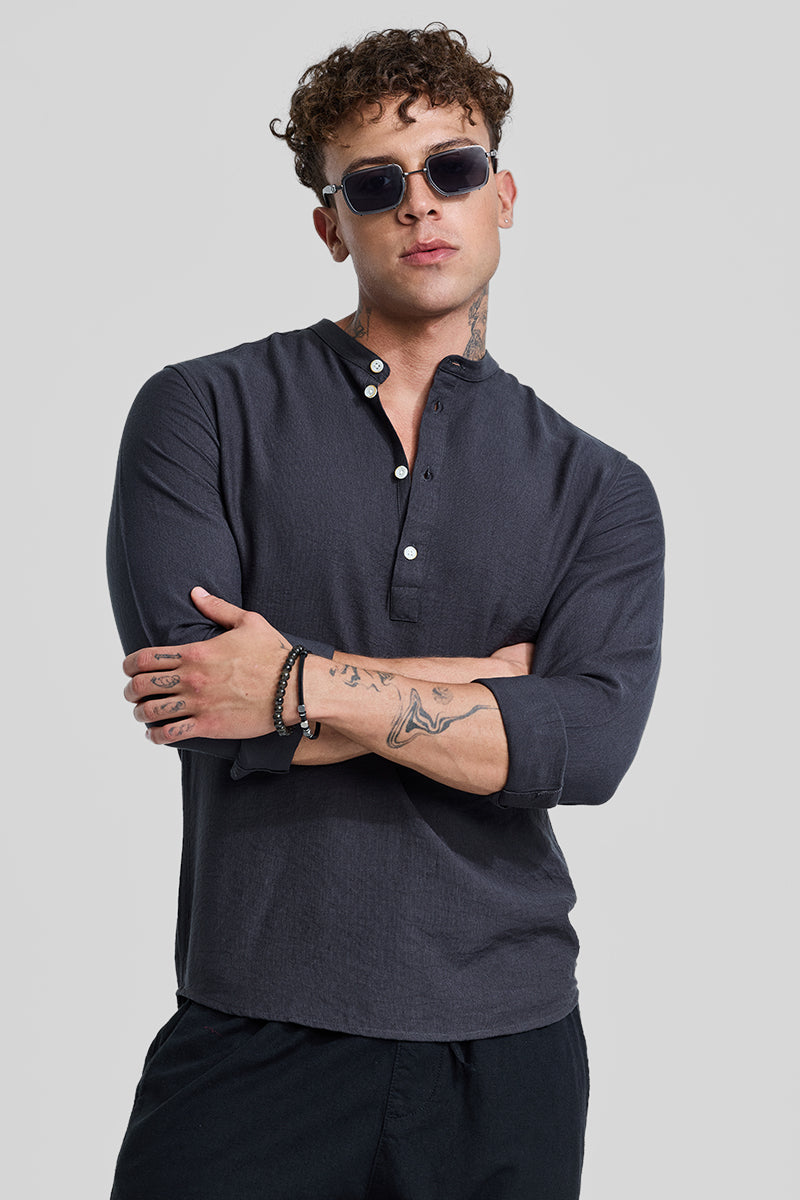 SNITCH Charcoal Grey Textured Slim Fit Kurta