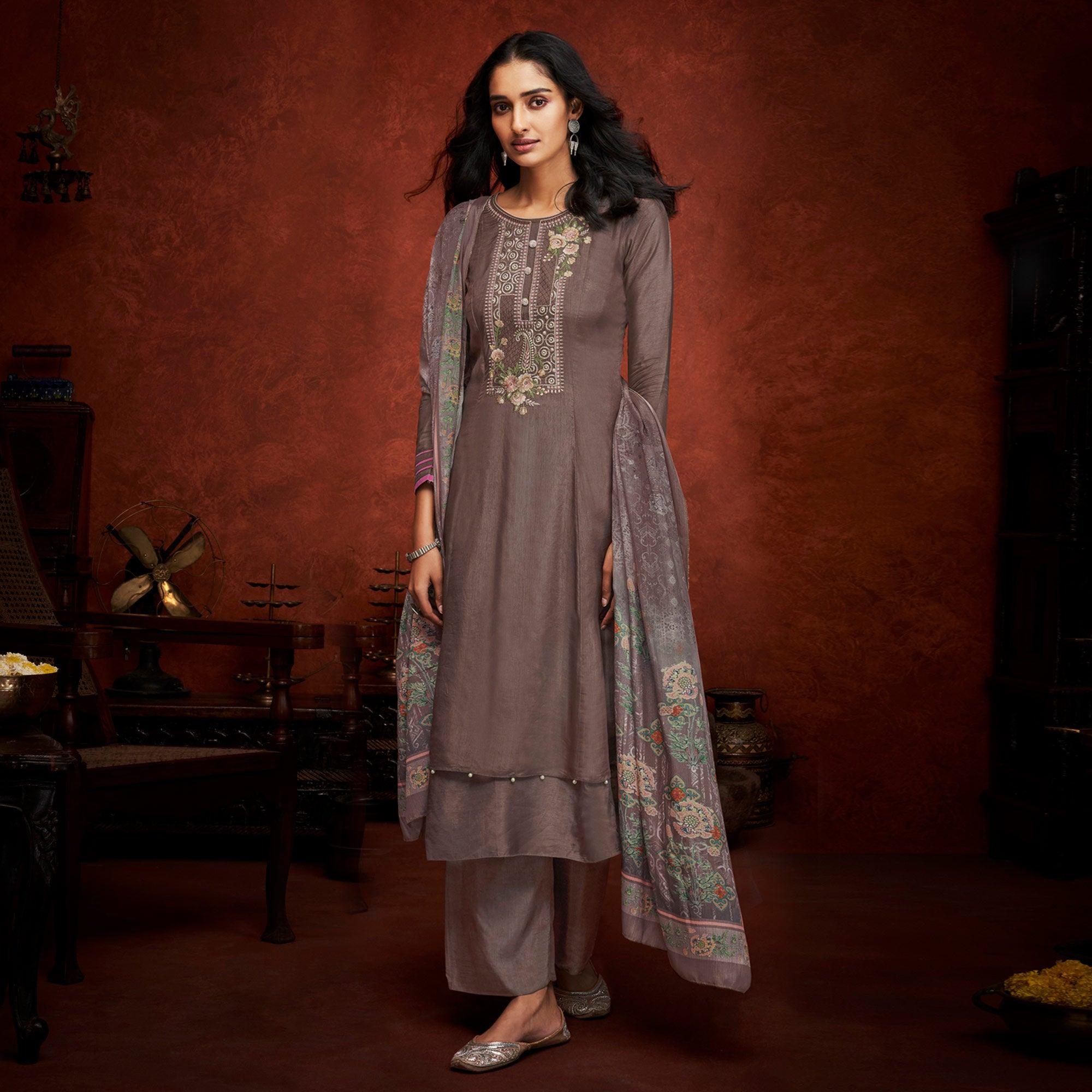 Grey suits – BlackTree grey-floral-embroidery-with-print-pure-viscose-partywear-suit-135256