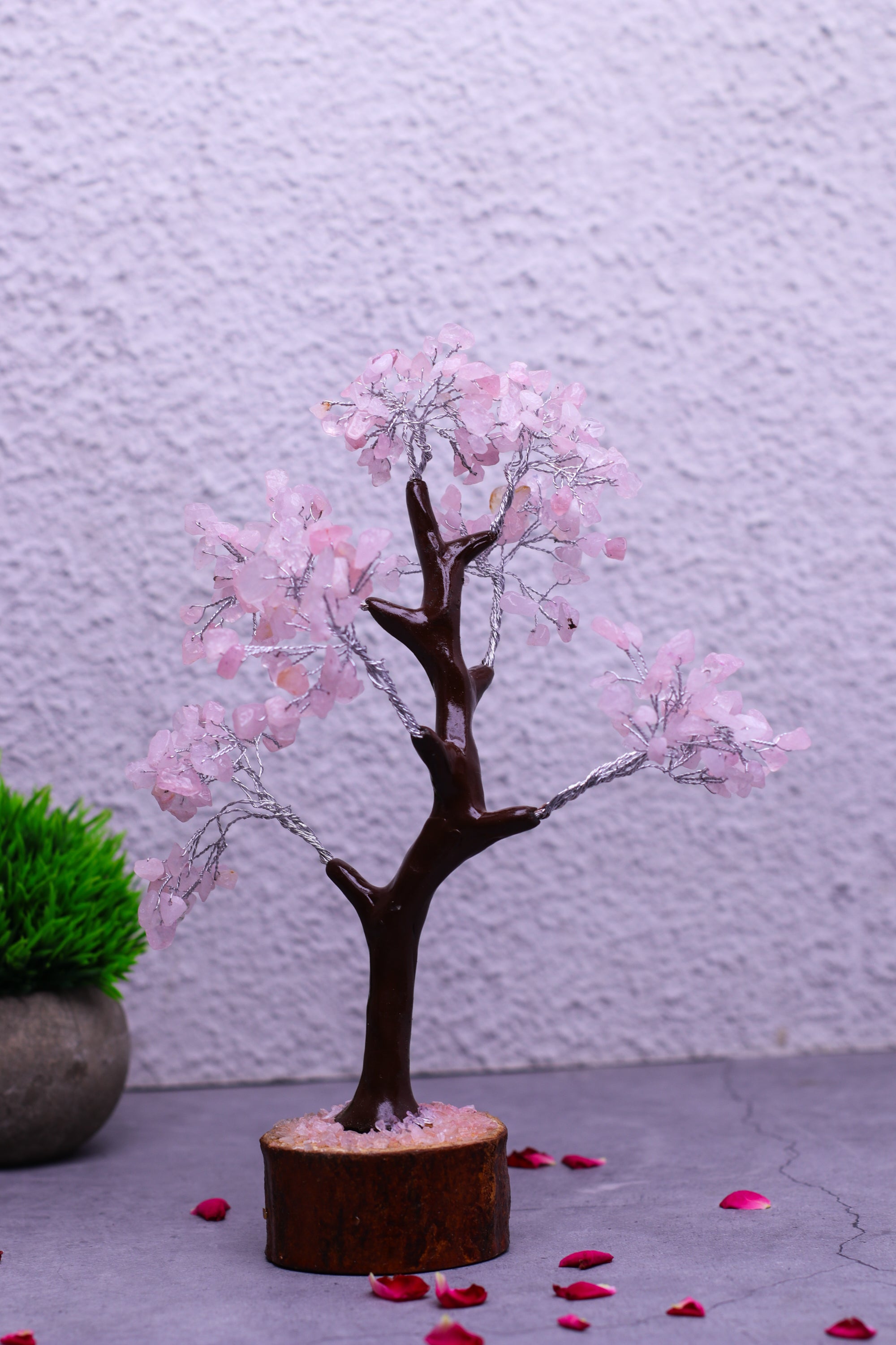 Studio Vaidik Rose Quartz Crystal Tree (M-seal)- 300 chips Pink Height 23cms Approx - view 6