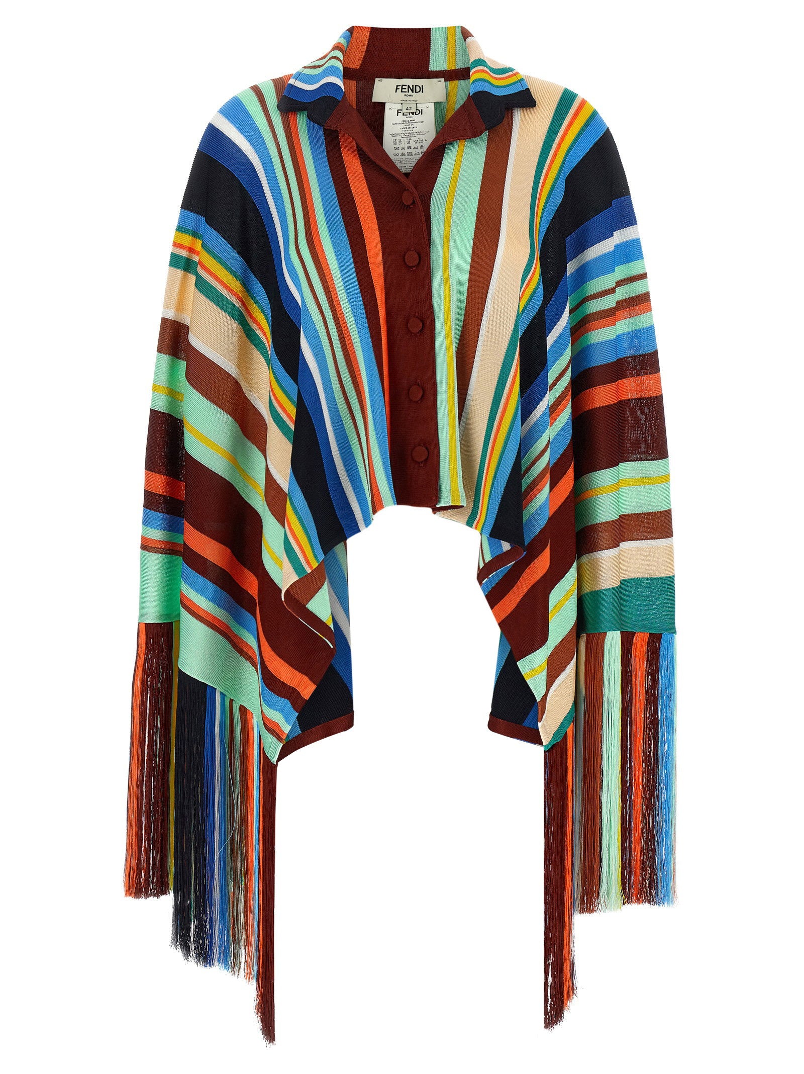Fendi Striped Poncho With Fringes – 100% viscose