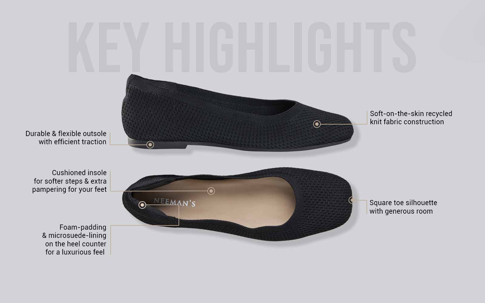 Neeman's Plush Square Flats : Black - view 3
