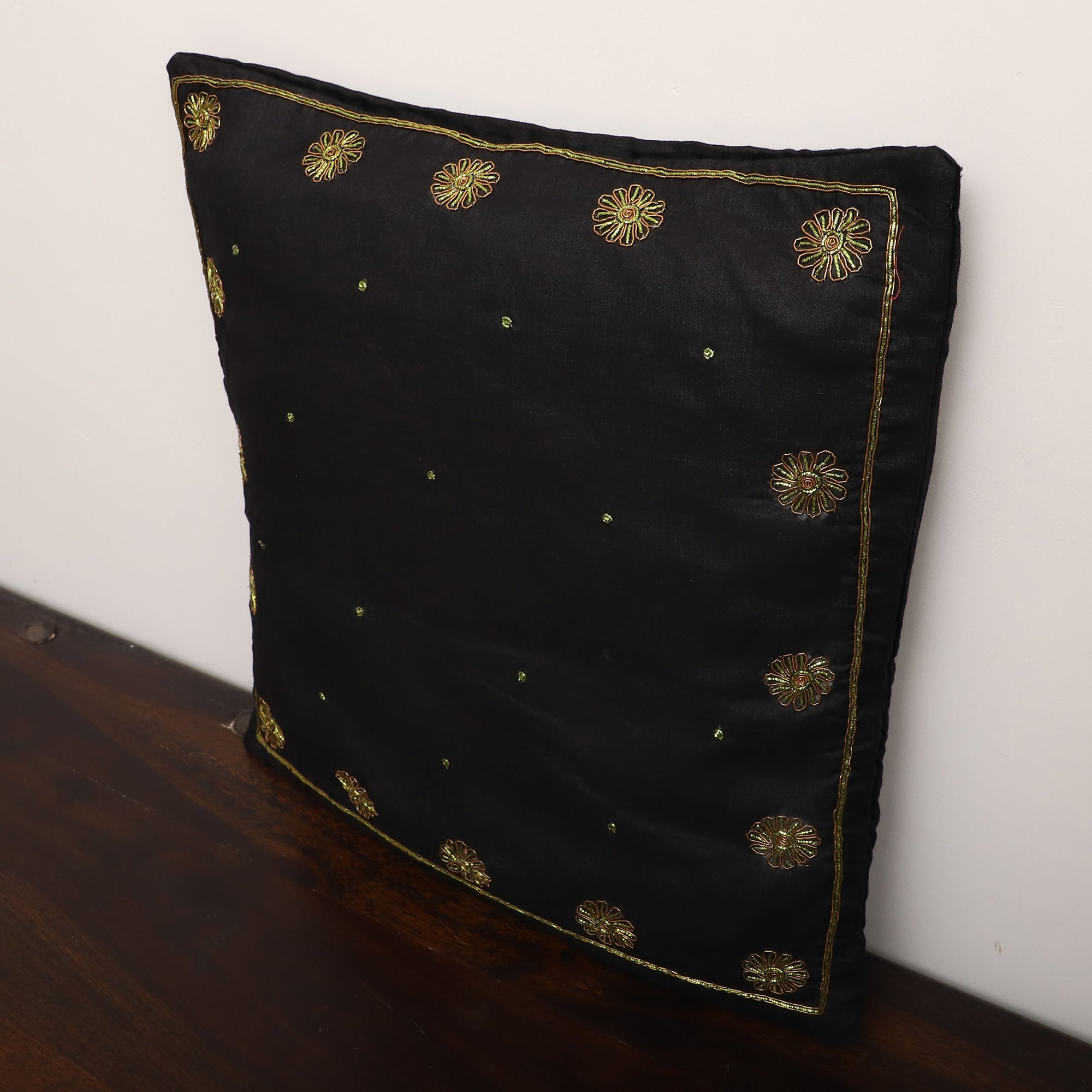 TICS Black - Star Butas - Zardozi Hand Embroidered Raw Silk Cushion Cover (Set of 5) - view 15