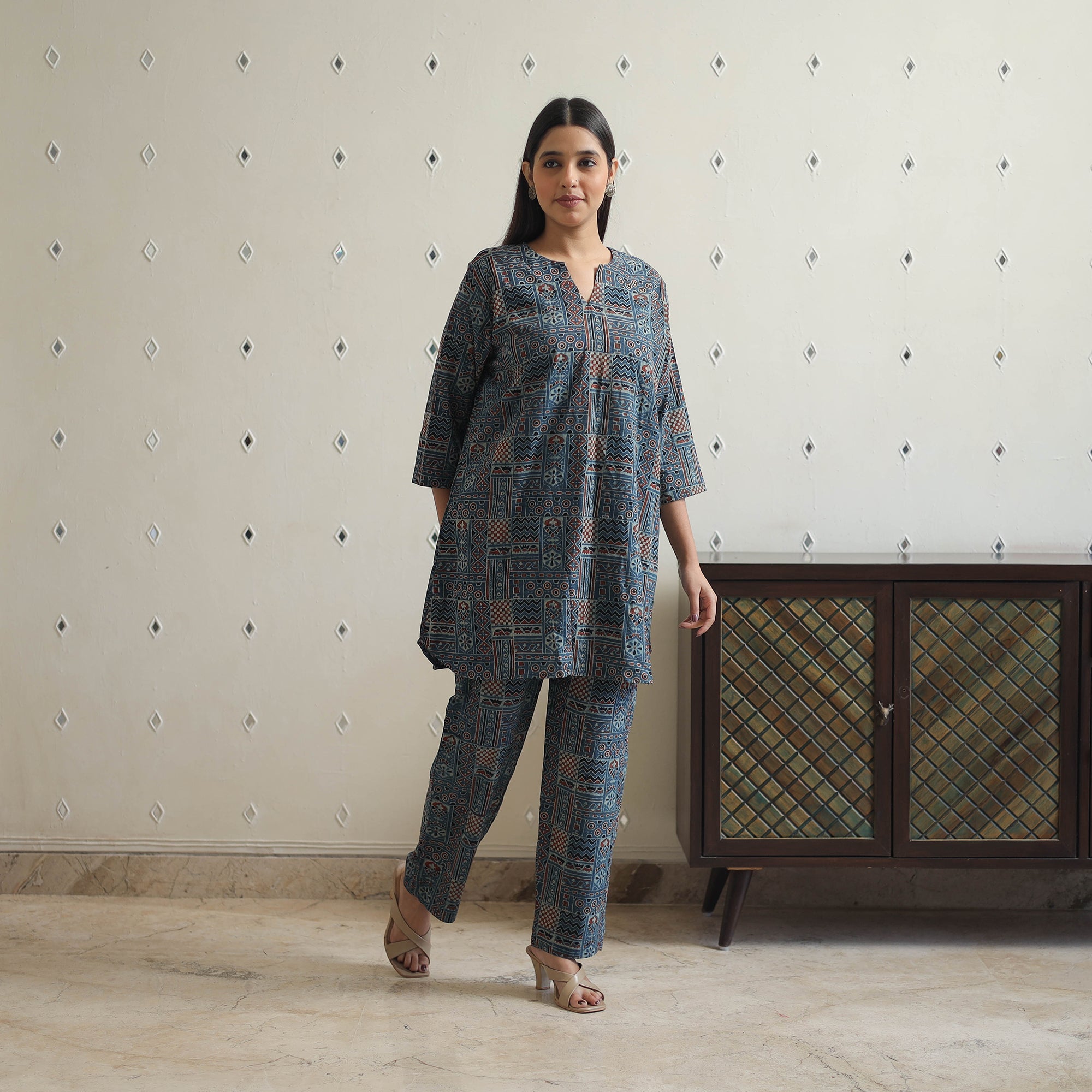 ITOKRI CASUALS Blue - Block Printed Cotton Ajrakh Co-ord Set 04 - view 2