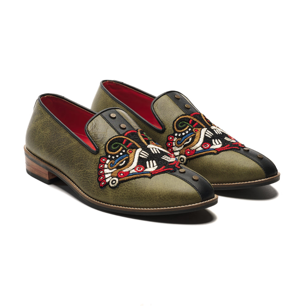 Banjaaran India Leon Loafers Men – Olive