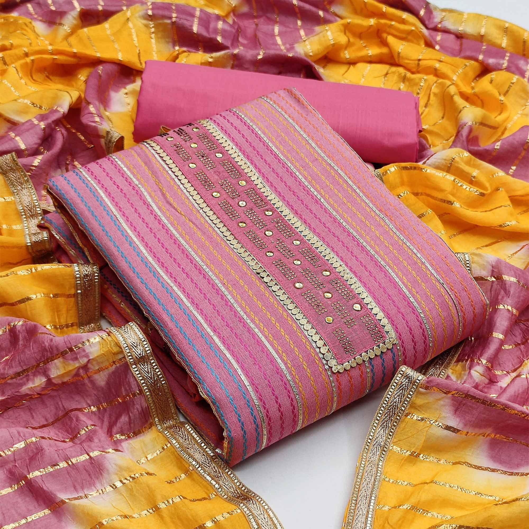 Peachmode Light Pink Casual Wear Embroidery With Hand Work Premium Pure Cotton Dress Material