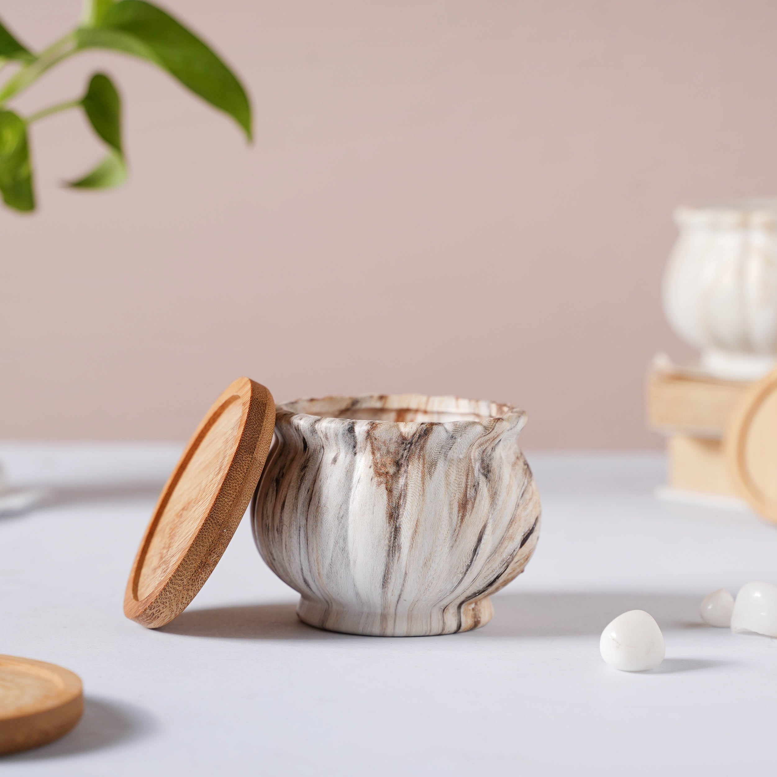 Nestasia Cinzia Marble Patterned Planter With Coaster - view 4