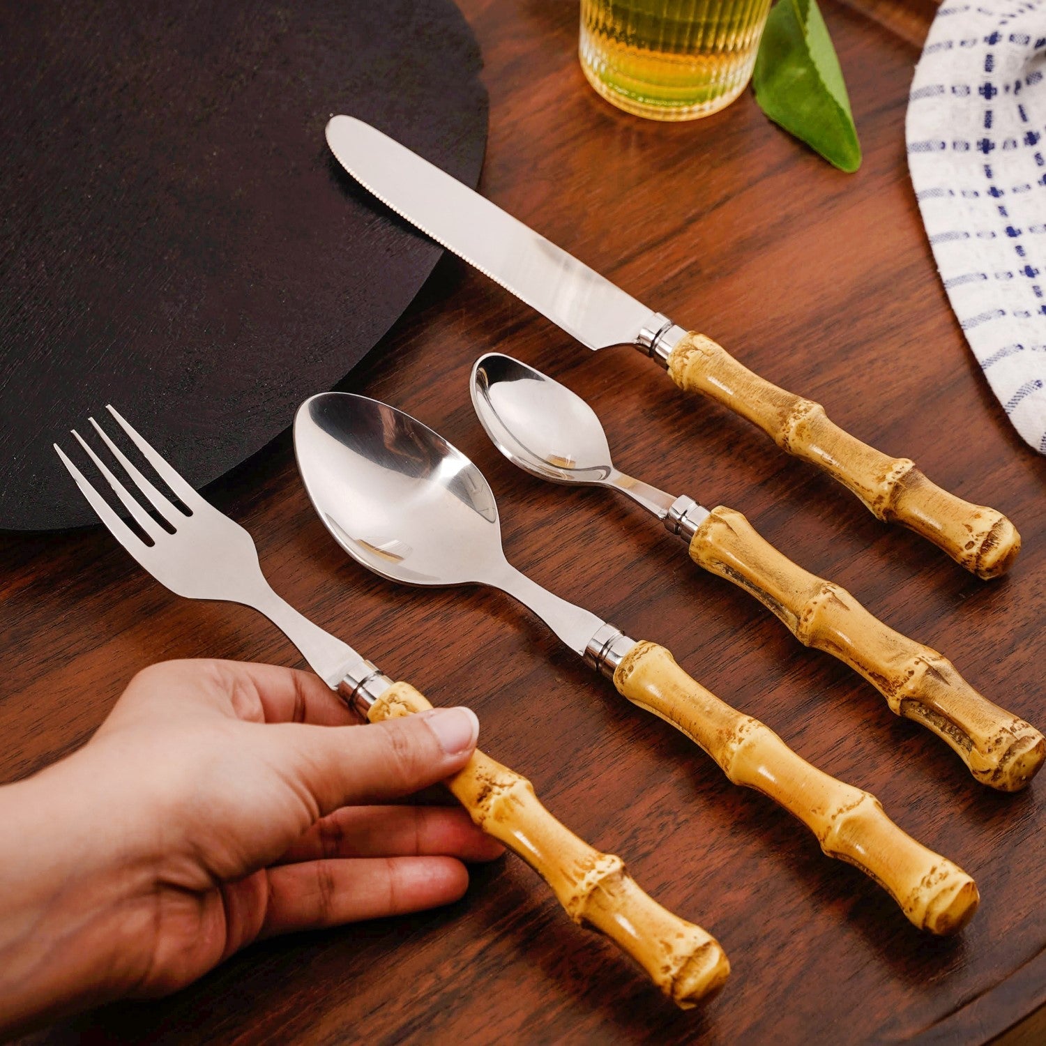 Nestasia Rustic Bamboo Design Stainless Steel Cutlery Set Of 4 - view 2
