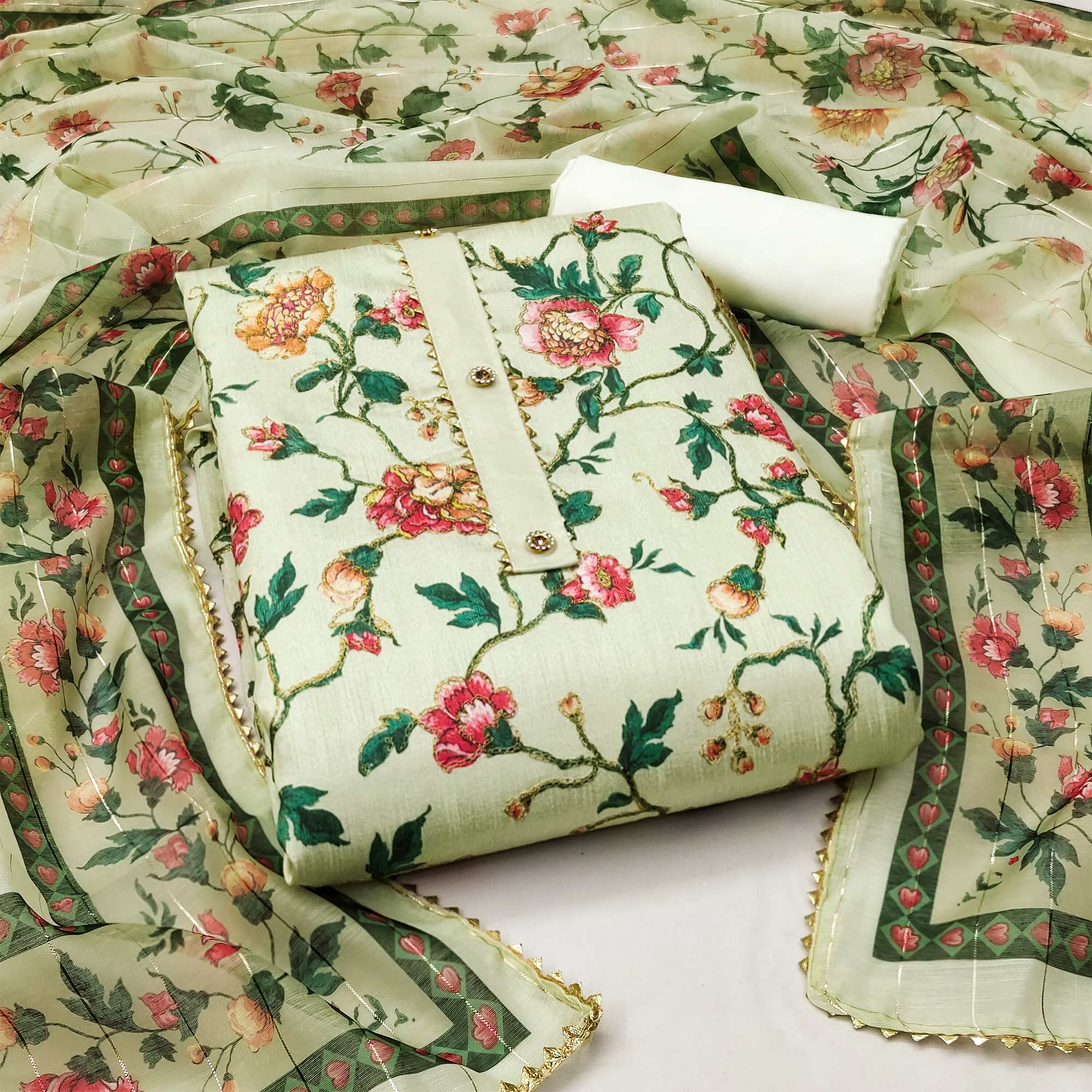 Green dresses – BlackTree green-floral-printed-banglori-silk-dress-material