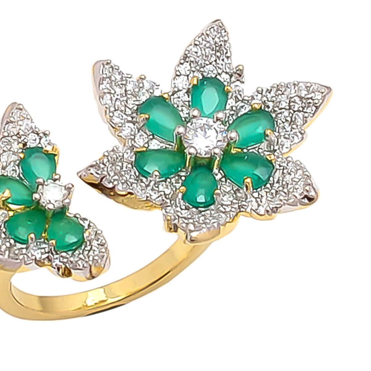 BlackTree golden-american-diamond-green-stone-adjustable-ring - view 2