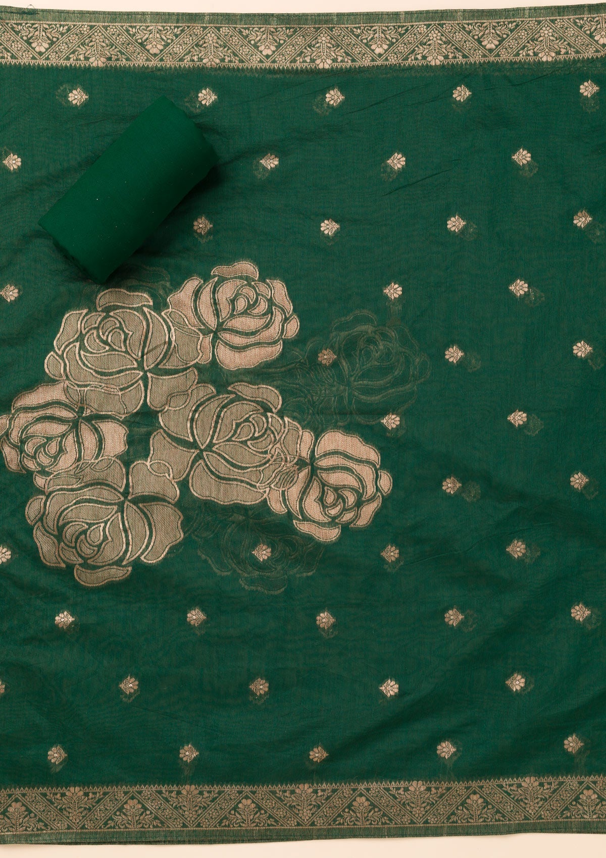 Koskii Bottle Green Zariwork Soft Silk Unstitched Salwar Suit - view 5