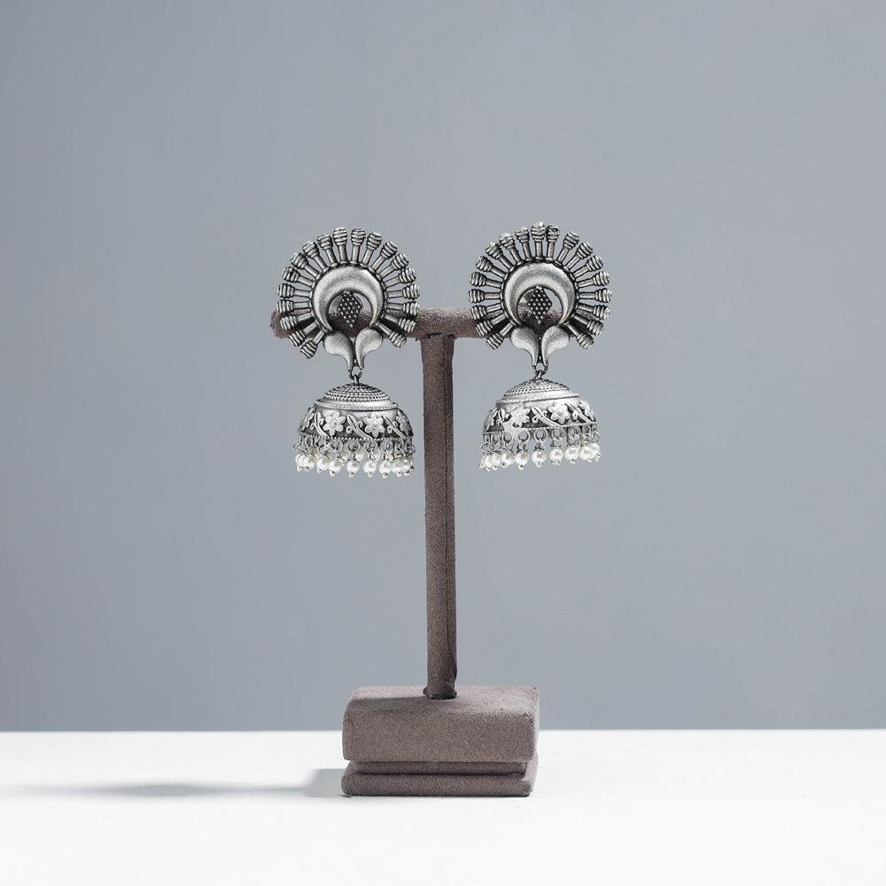 WHITE RIVER STORIES Antique Silver Finish Oxidised Brass Base Jhumki Earrings