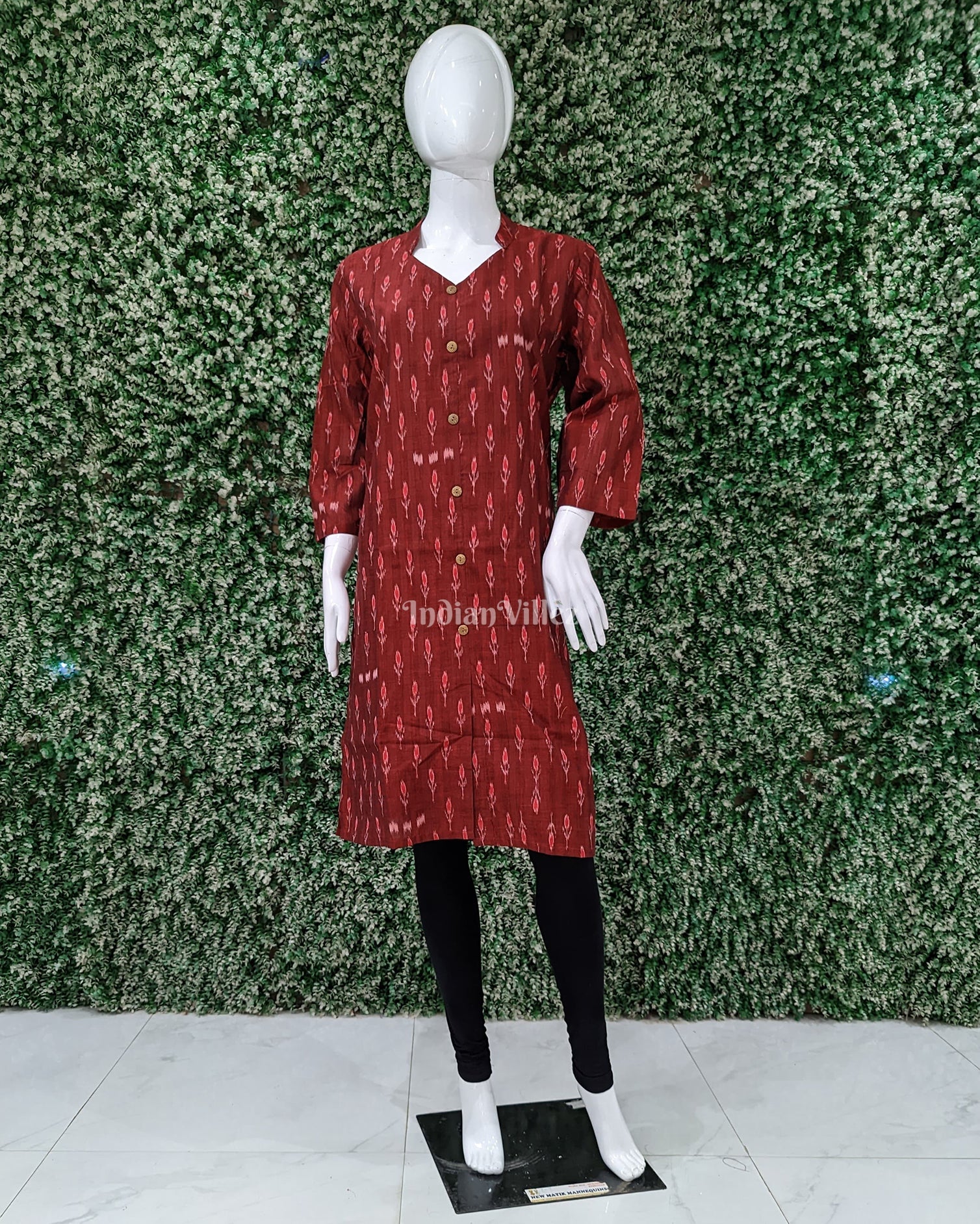 IndianVillèz Maroon Sambalpuri design With Flower Motif Odisha Ikat Designer Cotton Kurti for Women