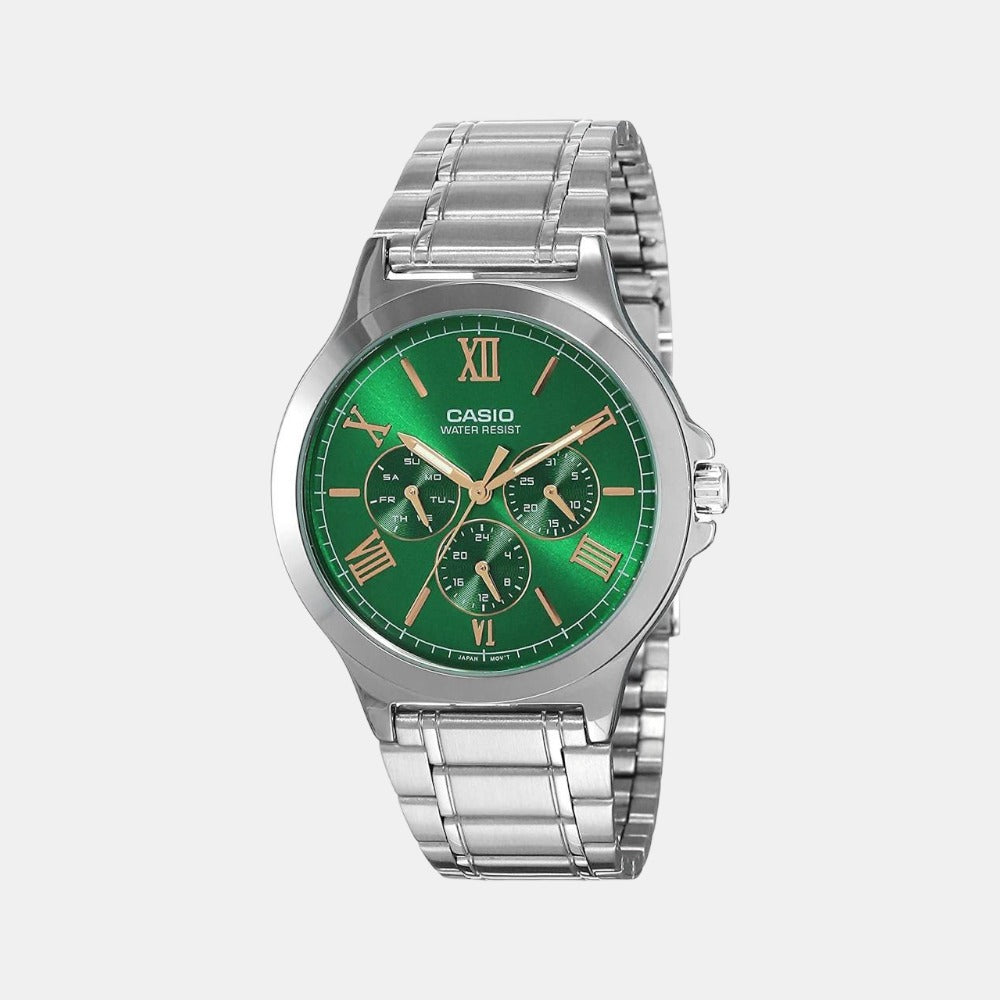 Casio Enticer Men Quartz Green Dial Chronograph Stainless Steel Watch A1685