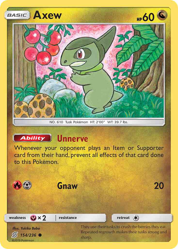 Common sm11-154 reverse – Pokémon Axew - 154/236 - Common [sm11-154] [Reverse Holo]