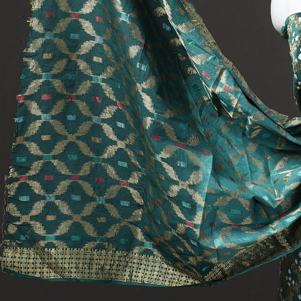 KACHCHH JI CHHAAP Green - 3pc Kutch Bandhani Tie-Dye Gadwal Satin Cotton Suit Material Set 178 - view 4