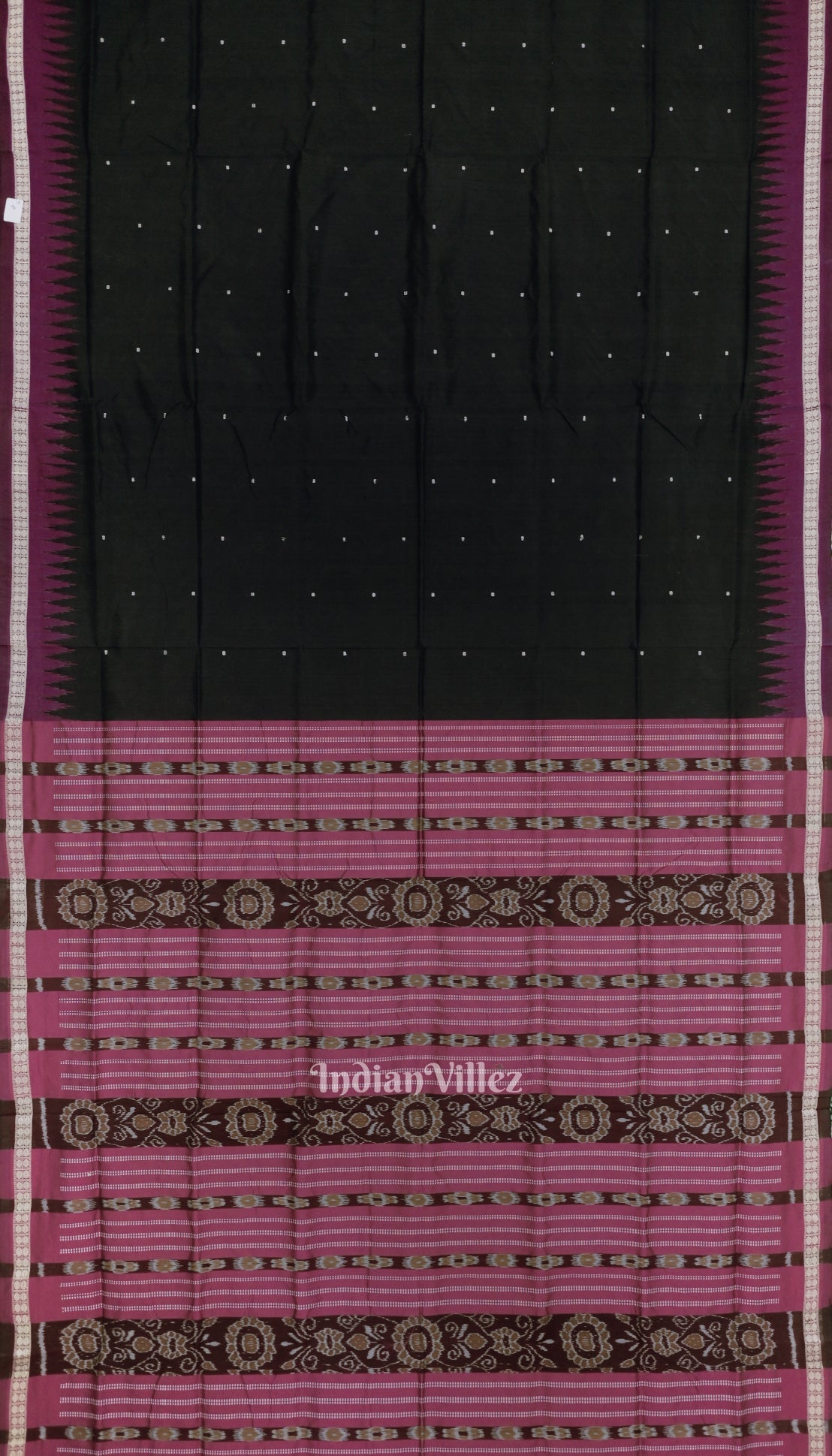 IndianVillèz Black Magenta Single Butta Design Odisha Ikat Bomkai Silk Saree