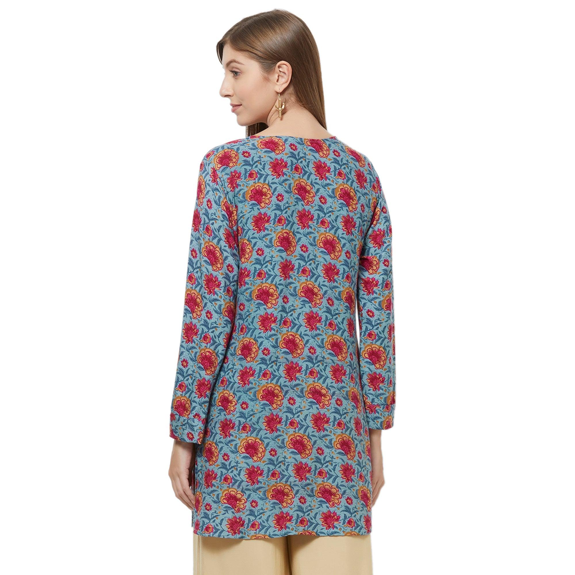 Peachmode Lovely Gray Colored Casual Printed Rayon Western Top - view 4