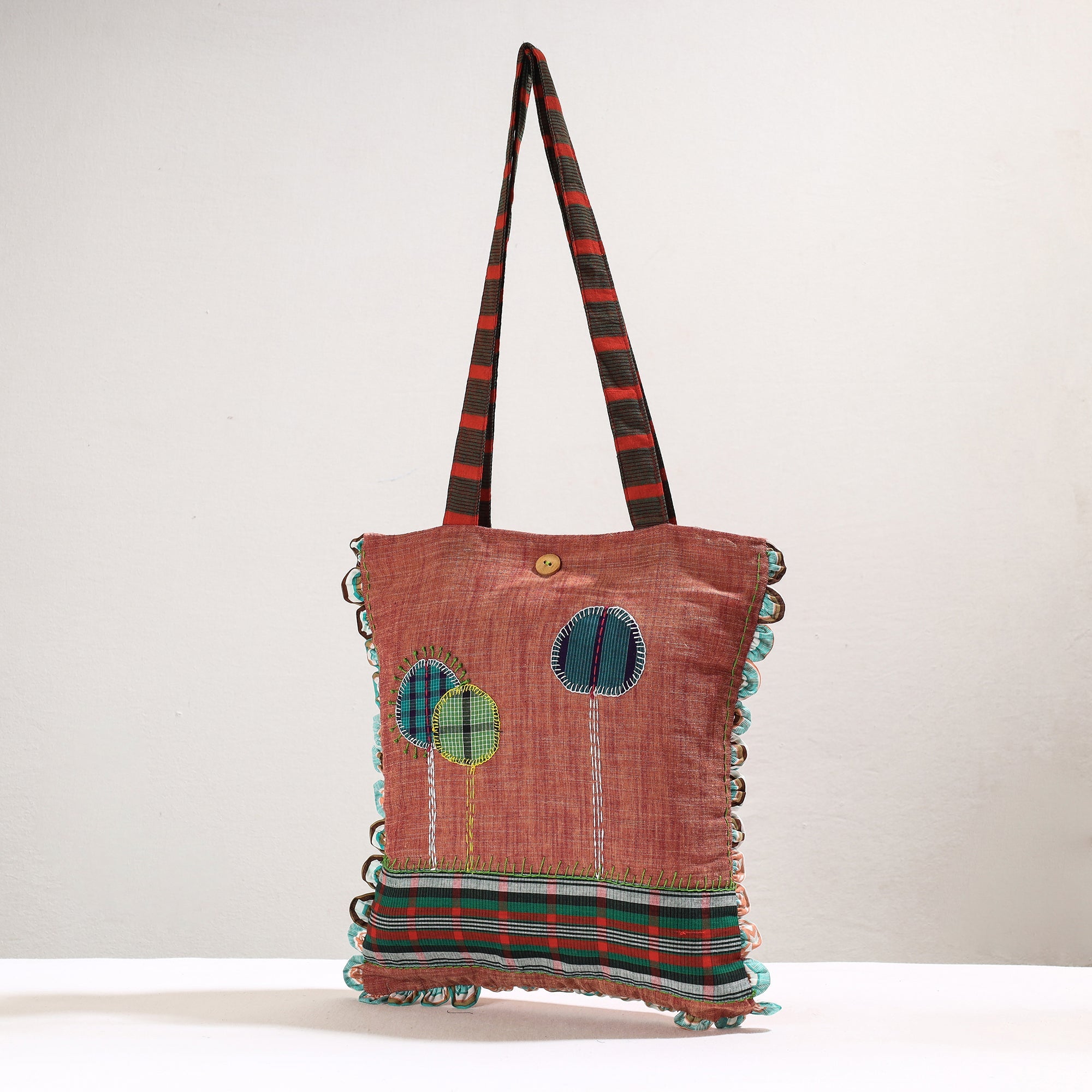 RANGILA DHAGA Brown - Handmade Gamcha Fabric Embroidered Applique Work Hand Bag - view 2