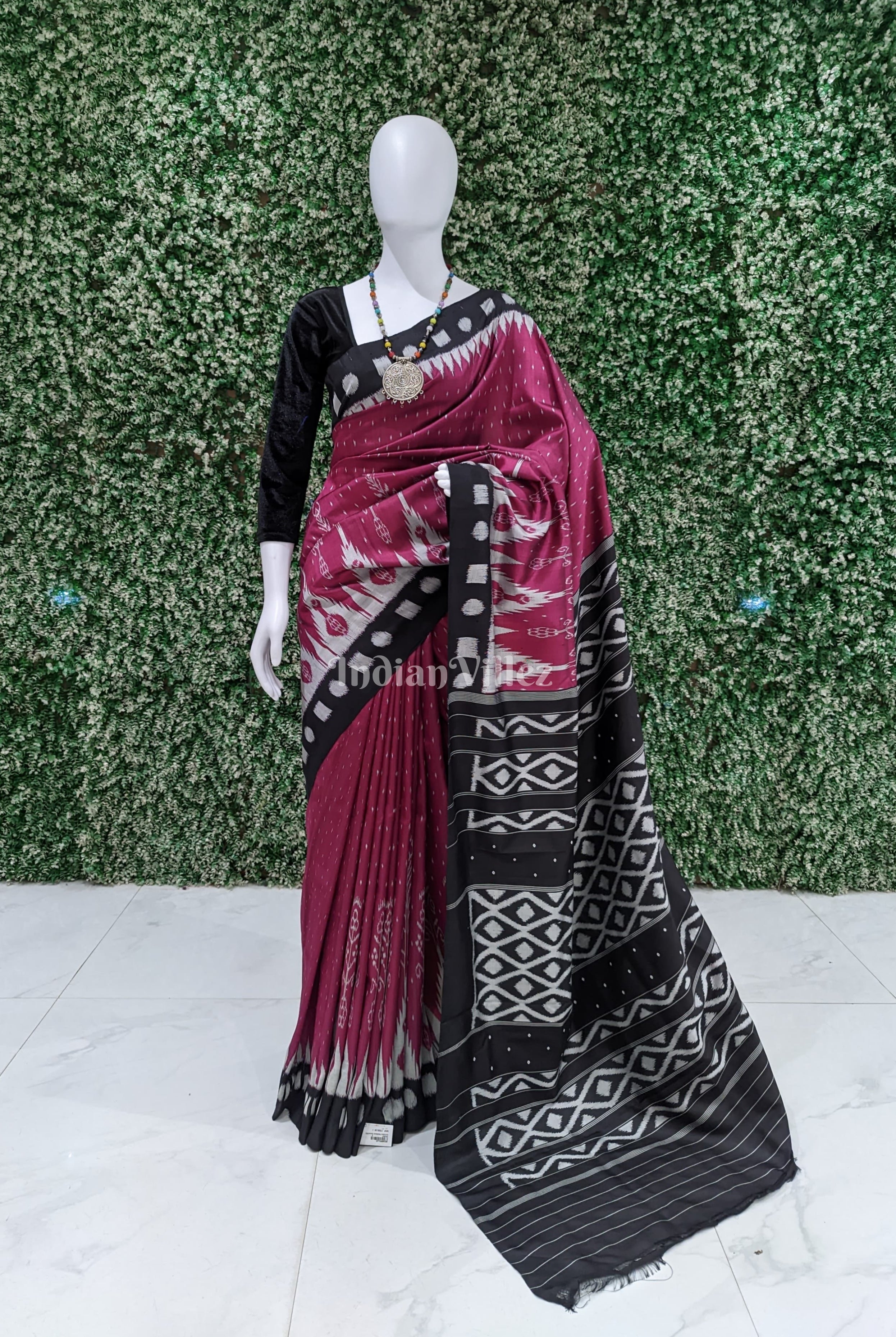 IndianVillèz Purple Black Odisha Ikat Contemporary Silk Saree