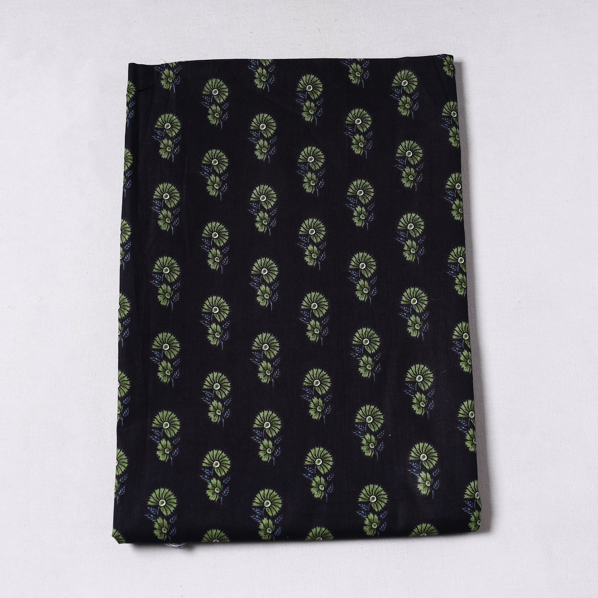 ARTISAN HAND BLOCK PRINTS Black - Sanganeri Block Printed Cotton Precut Fabric (1.45 meter) 56