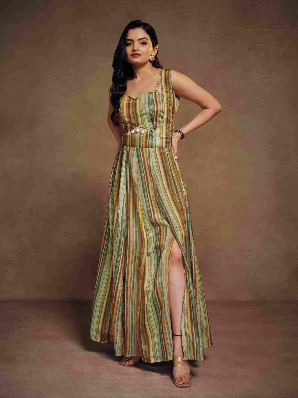 ClothsVilla Multicolor Chinon Printed Co-Ord Set with Artificial Tassels Blouse and Dungarees - view 2