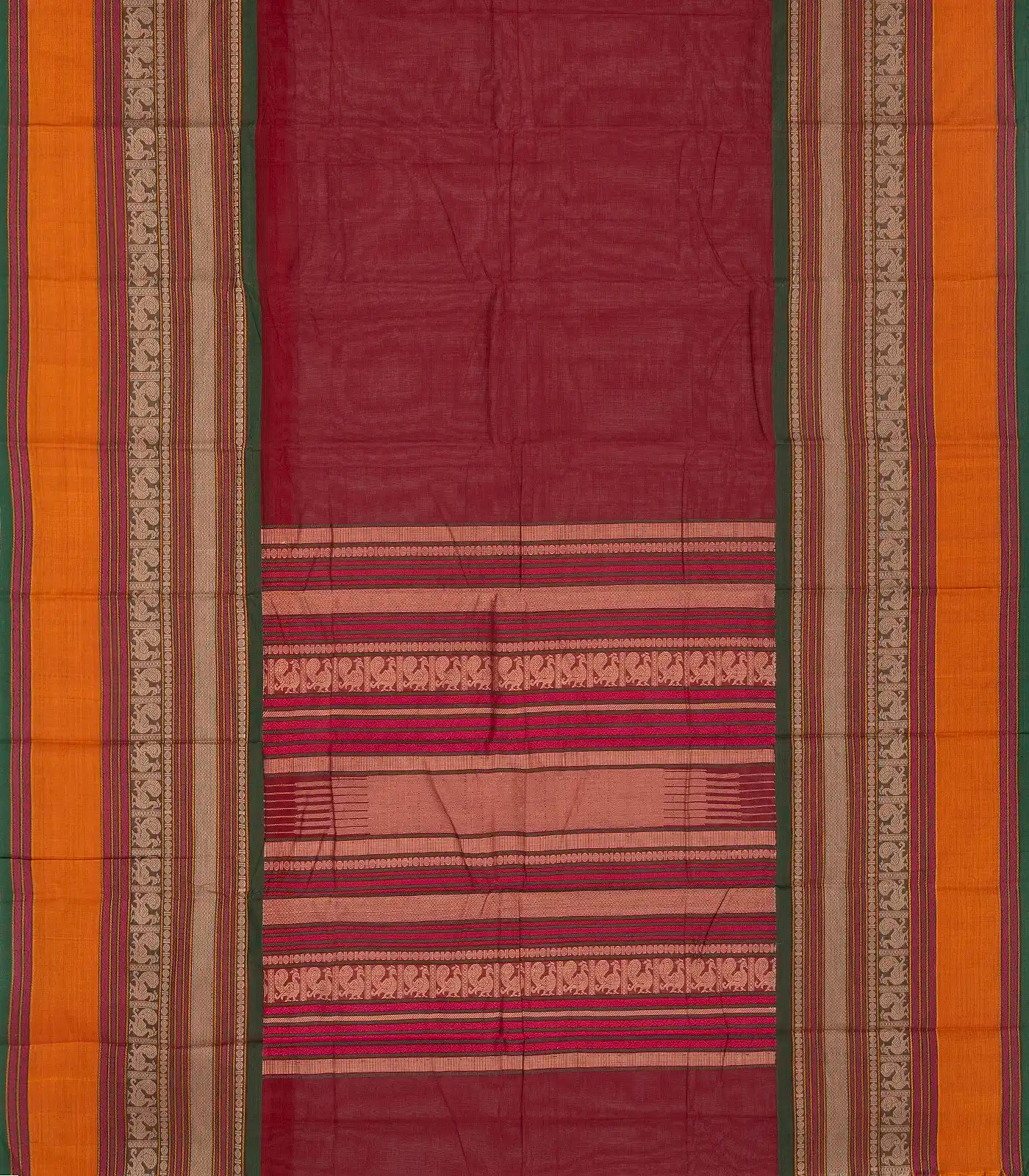 RmKV Crimson Handloom Kanchi Cotton Saree With Contrast Border - view 2