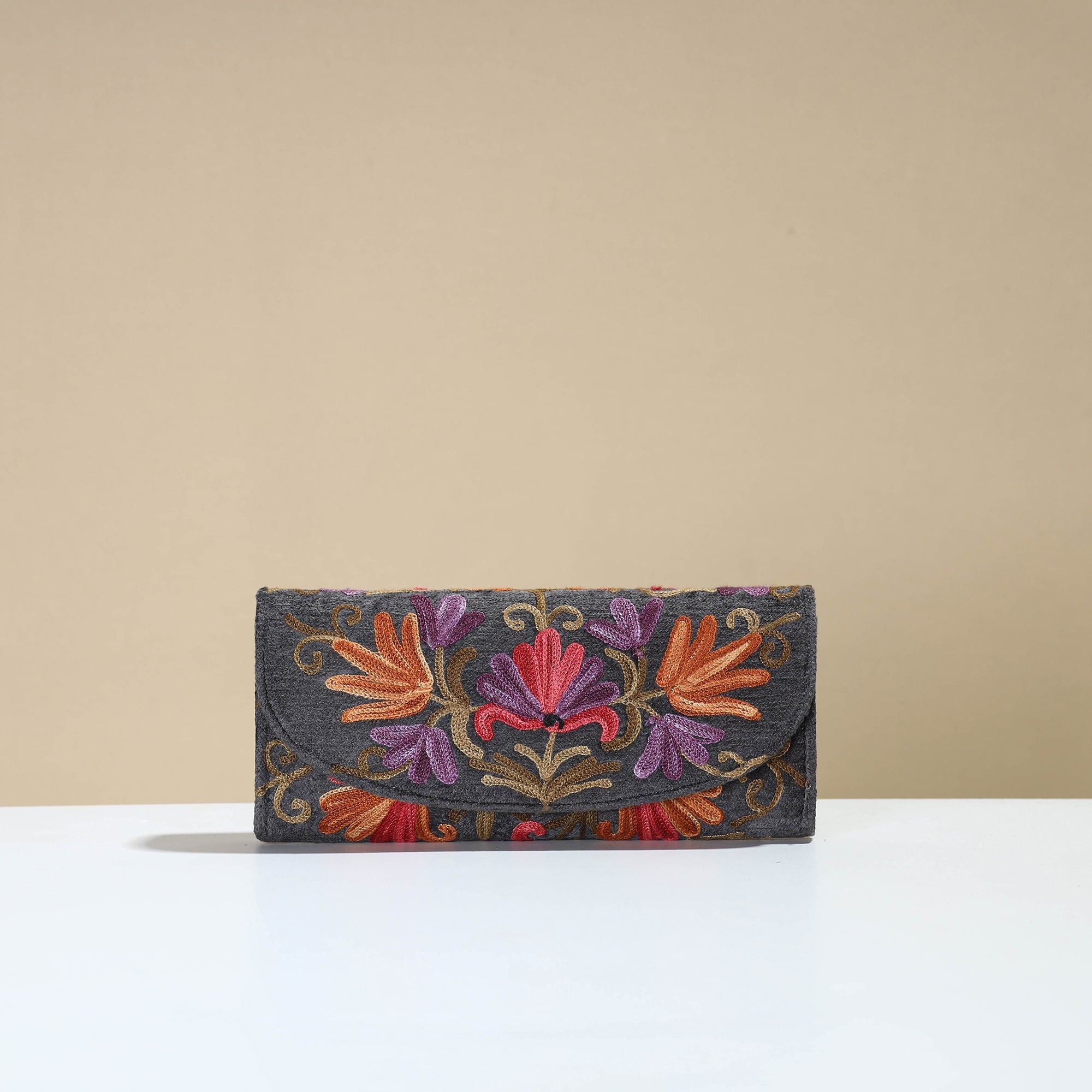 ITOKRI CRAFTS INITIATIVE Black - Kashmiri Crewel Hand Embroidery Velvet Travel Wallet 65