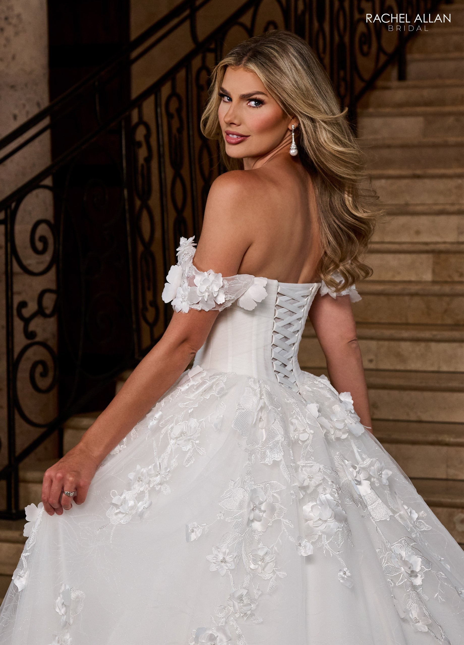 Mary's Bridal Ball Gowns Collection 3D Floral Off Shoulder Bridal Gown by Rachel Allan RB6170 - view 9