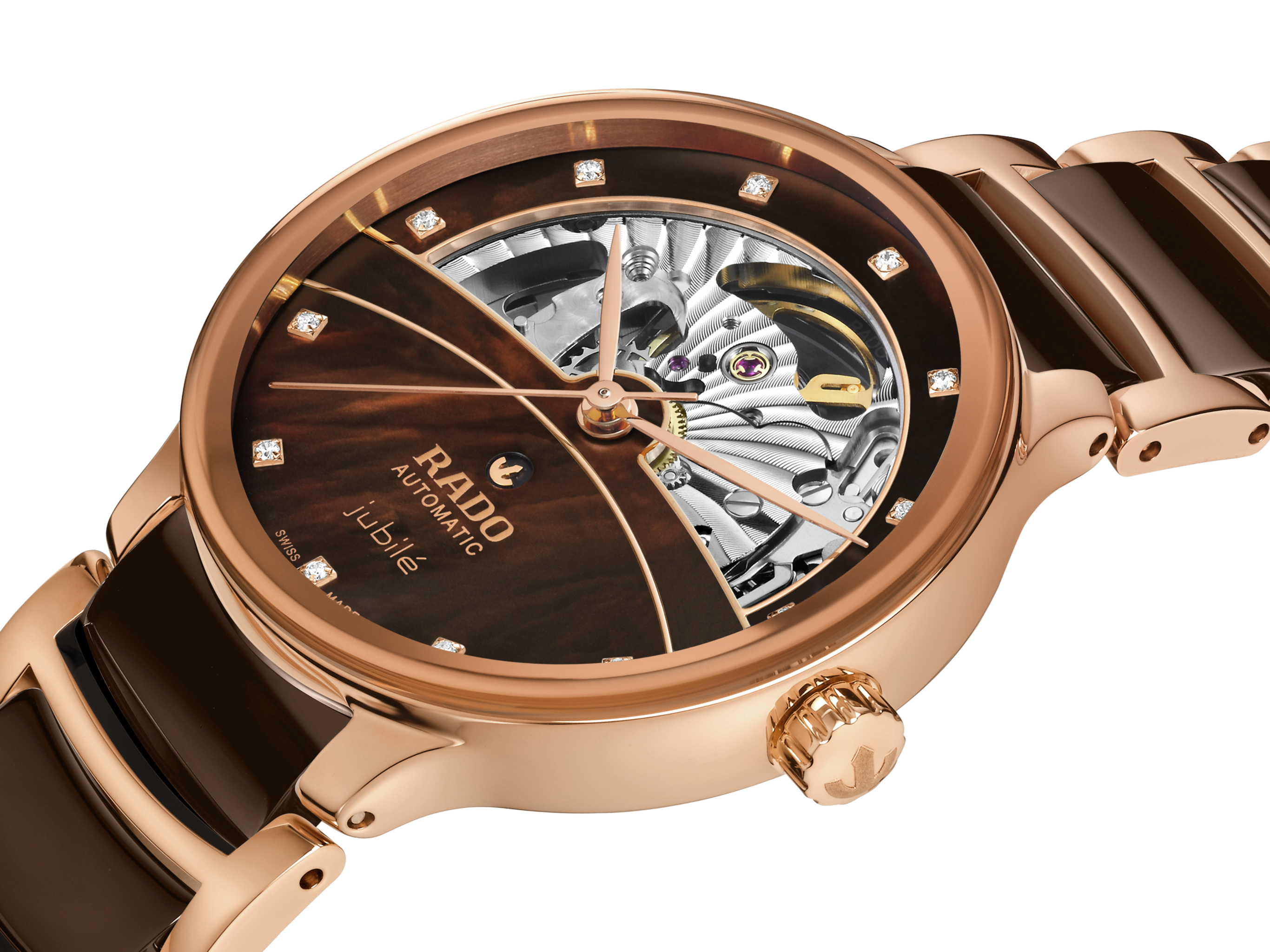 Rado Centrix Automatic Diamonds Open Heart Brown & Rose Gold Dial Women 35MM - view 2