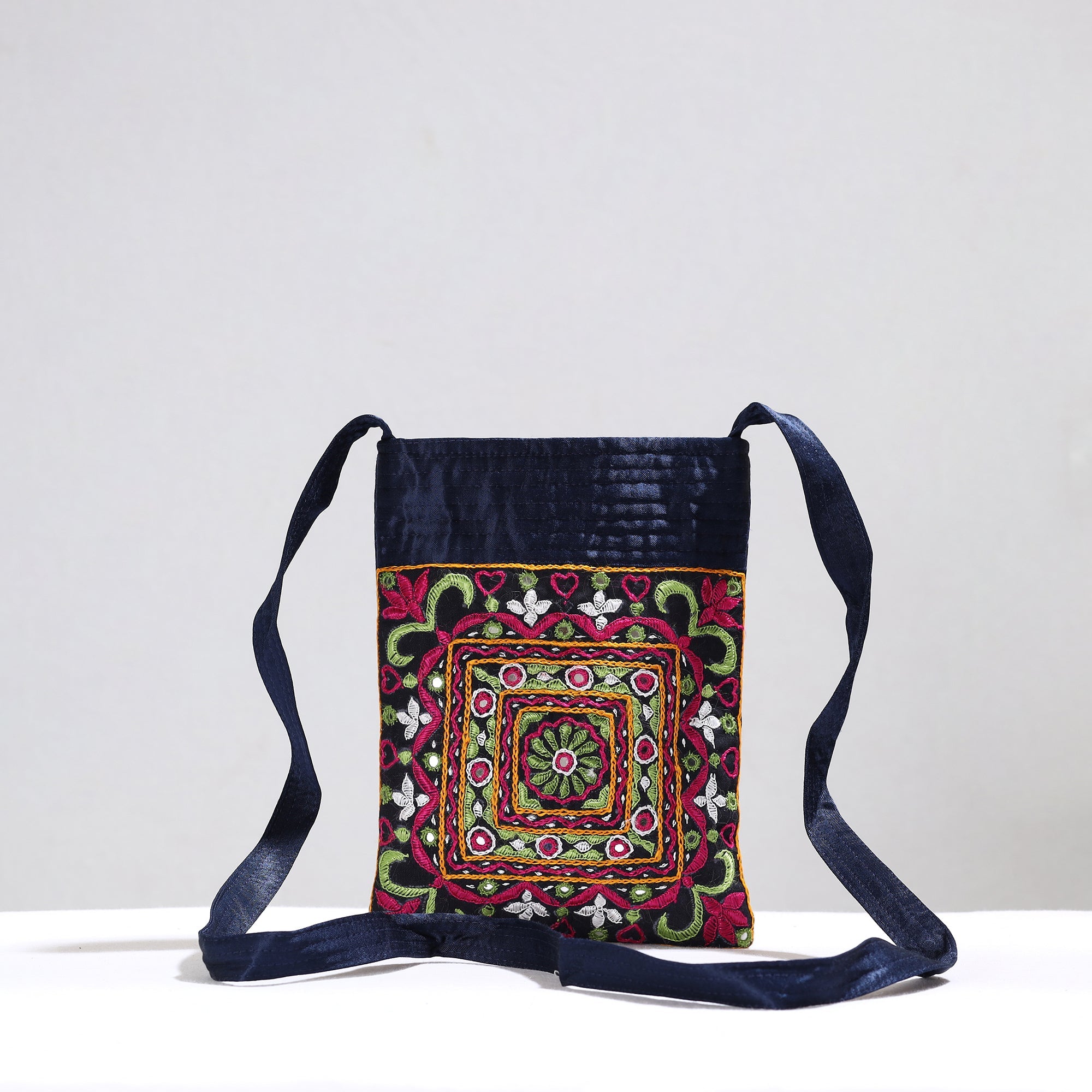 KACHCHH JI CHHAAP Black - Kutch Pakko Hand Embroidery Mirror Work Mashru Silk Sling Bag 111 - view 2