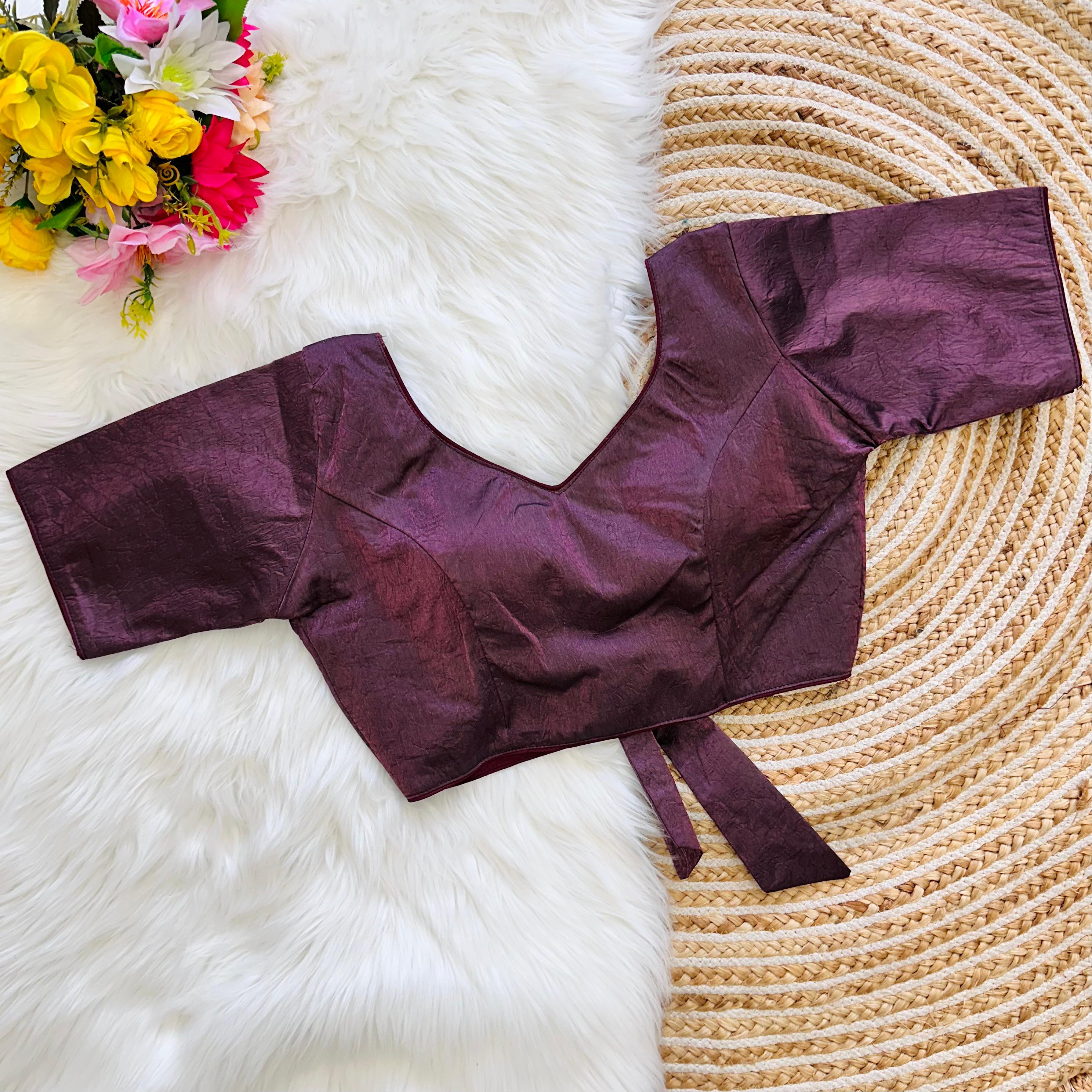 ClothsVilla Wine Jio Silk Stylish Pure Metallic Blouse with Beautiful Back Pattern