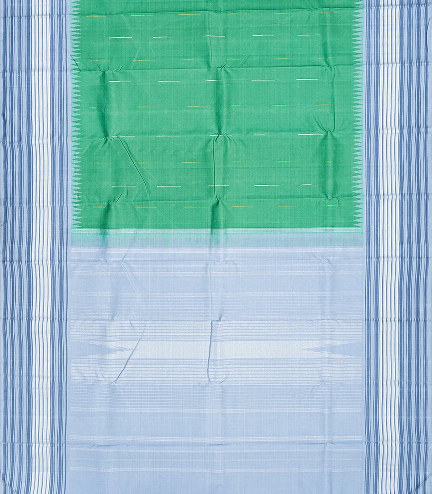 RmKV Aquamarine Handloom Kanchipuram Korvai Silk Saree With Jasmine Bud Motifs-Aquamarine - view 2