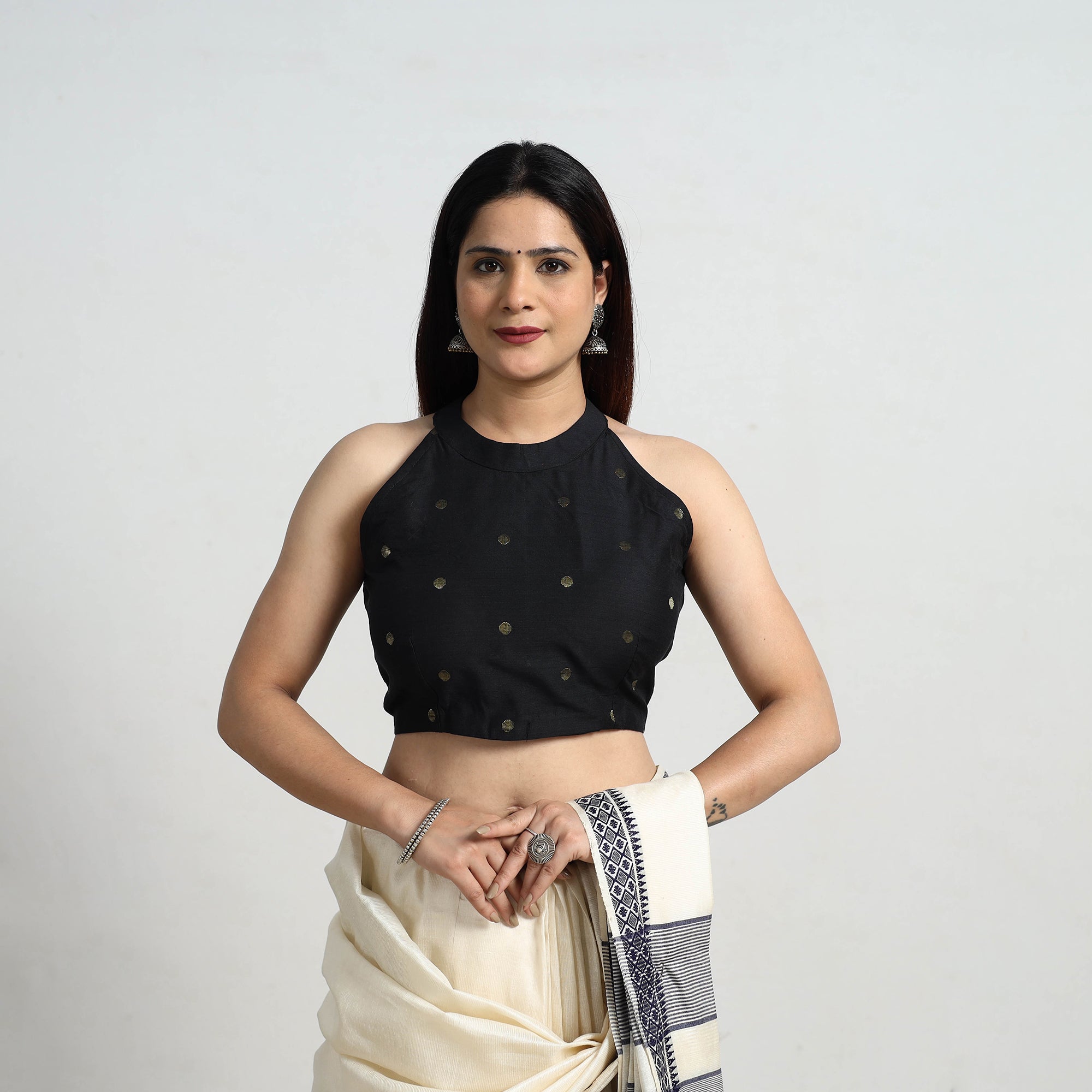 ITOKRI CASUALS Black - Polka Dot Zari Buti Silk Stitched Plain Blouse 14 - view 3