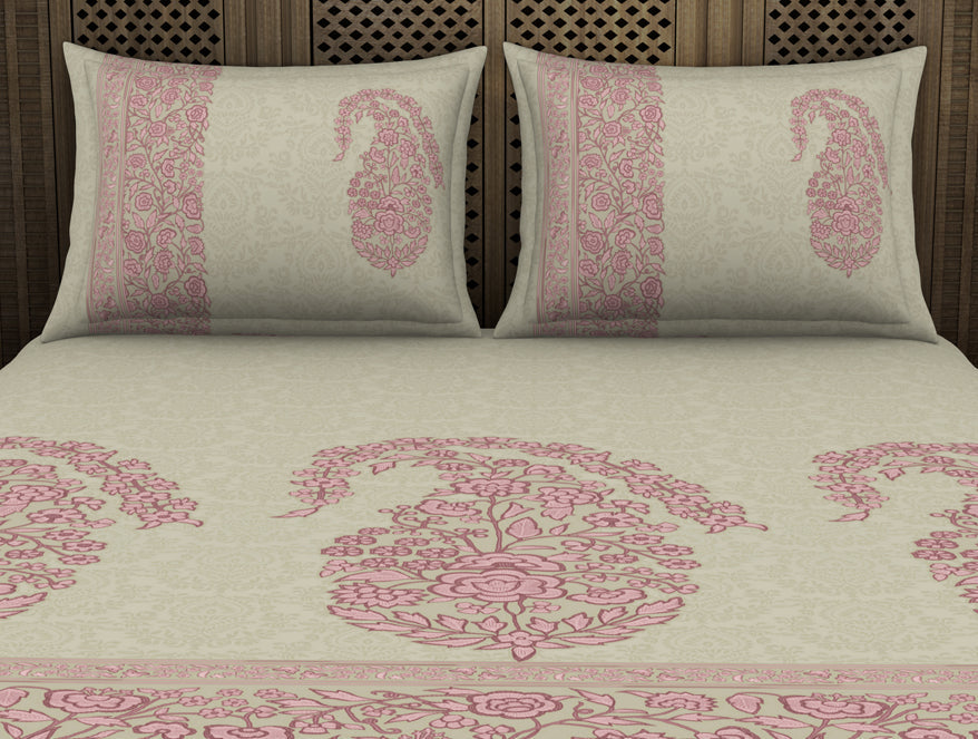 Spaces India Floral Mellow Rose - Blush 100% Cotton King Size Bedsheet - Chamba Rumal - Rangana By Spaces - view 4
