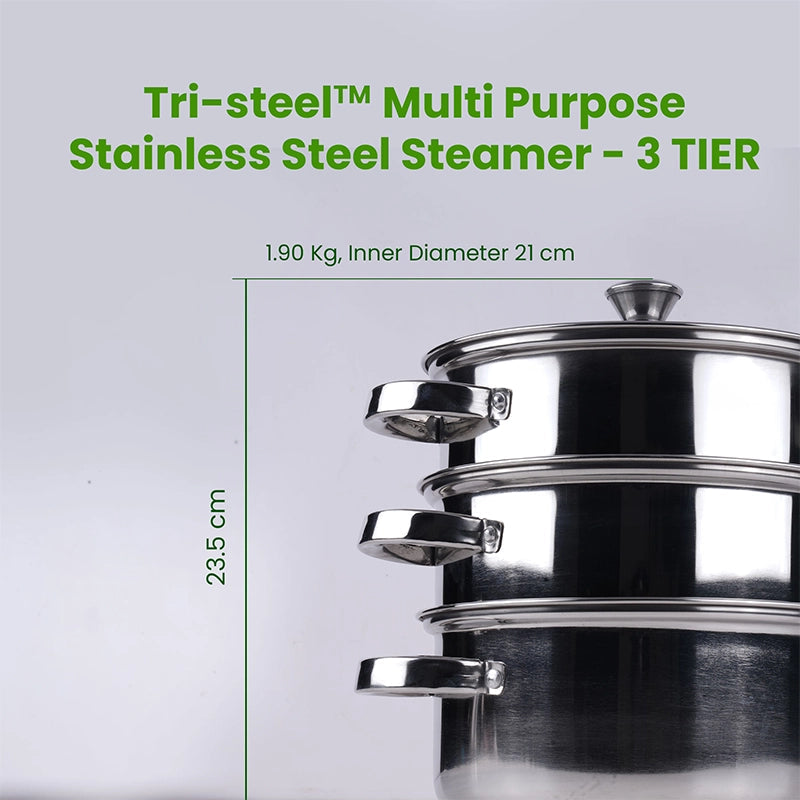 The Indus Valley Tri-steel Multi Purpose Stainless Steel Steamer with Sandwich bottom | Vegetable Steamer | Khandvi/Modak/Momo Maker | Steaming Pot 1. - view 3