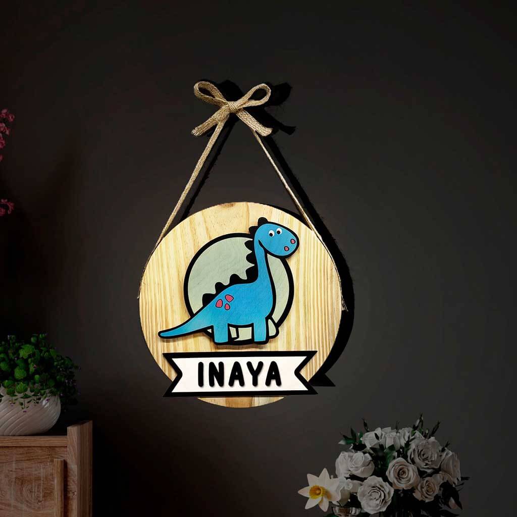 Chitra Chaya Personalized Wooden Dino Wall Lamp - view 3
