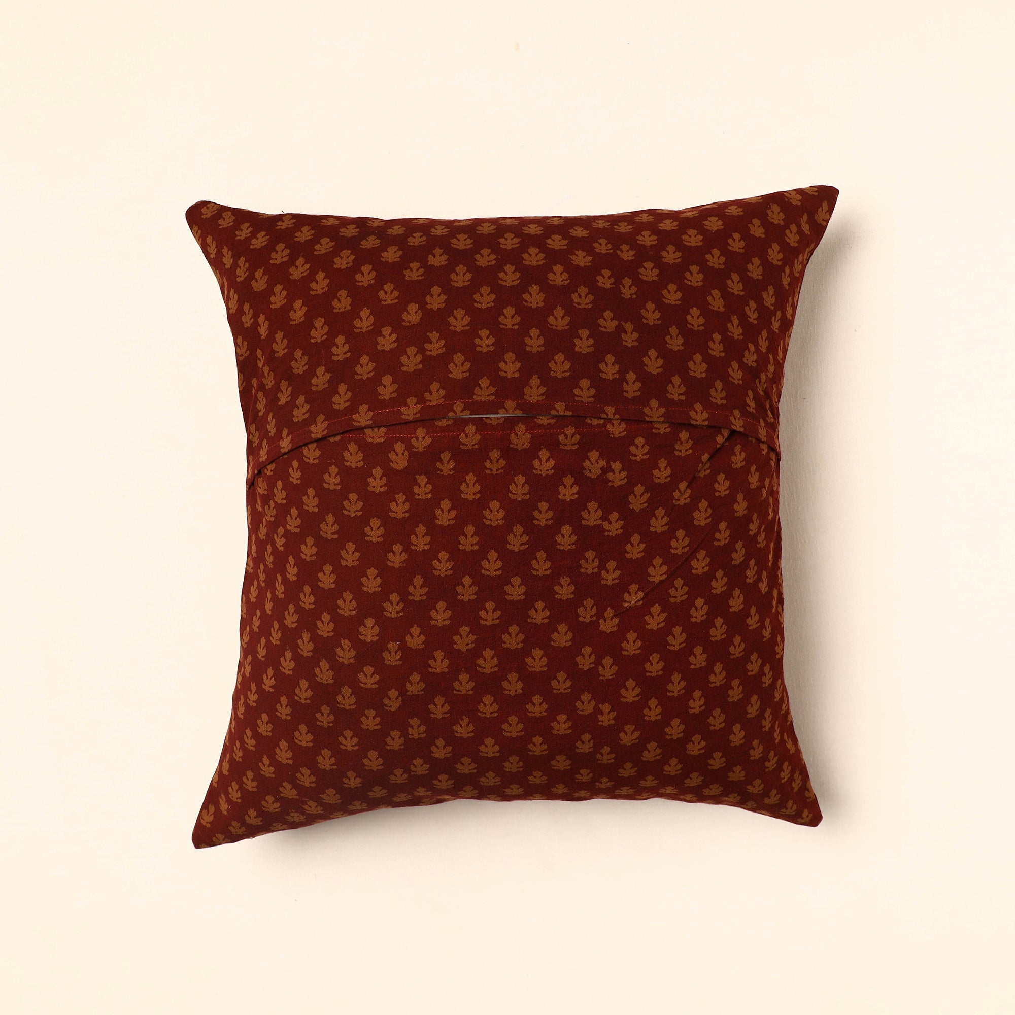 BAGH PRINTS BY ANSHAR FARUKH KHATRI Brown - Bagh Block Printed Cotton Cushion Cover (16 x 16 in) 02 - view 3