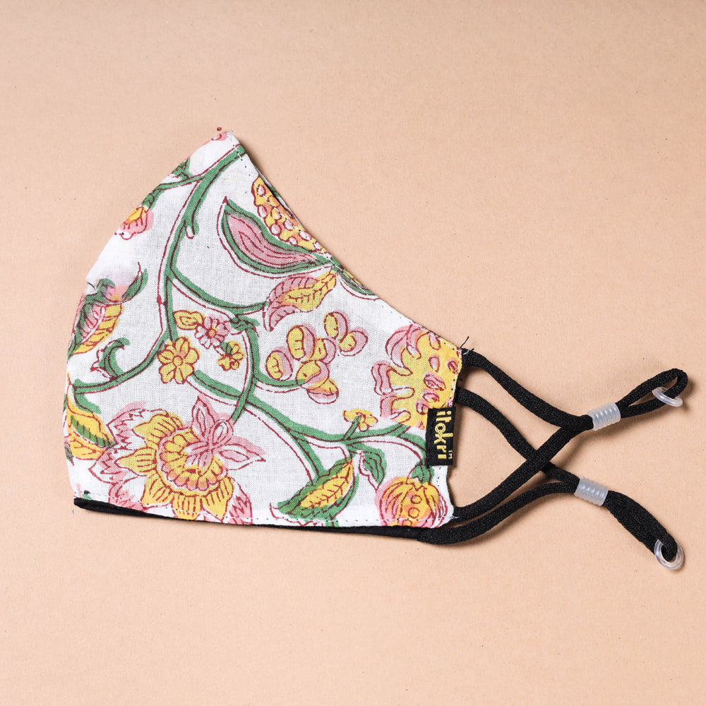 JALPARI Sanganeri Block Print Cotton 3 Layer Snug Fit Face Cover